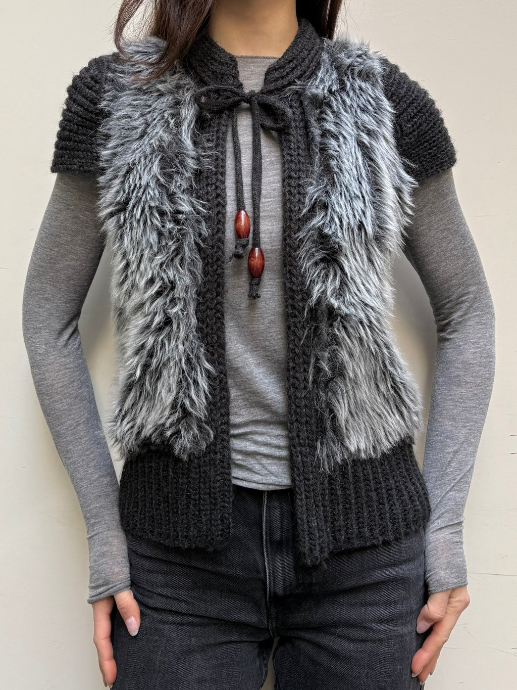 Y2K 100% Wool Faux Fur Vest Top One Size