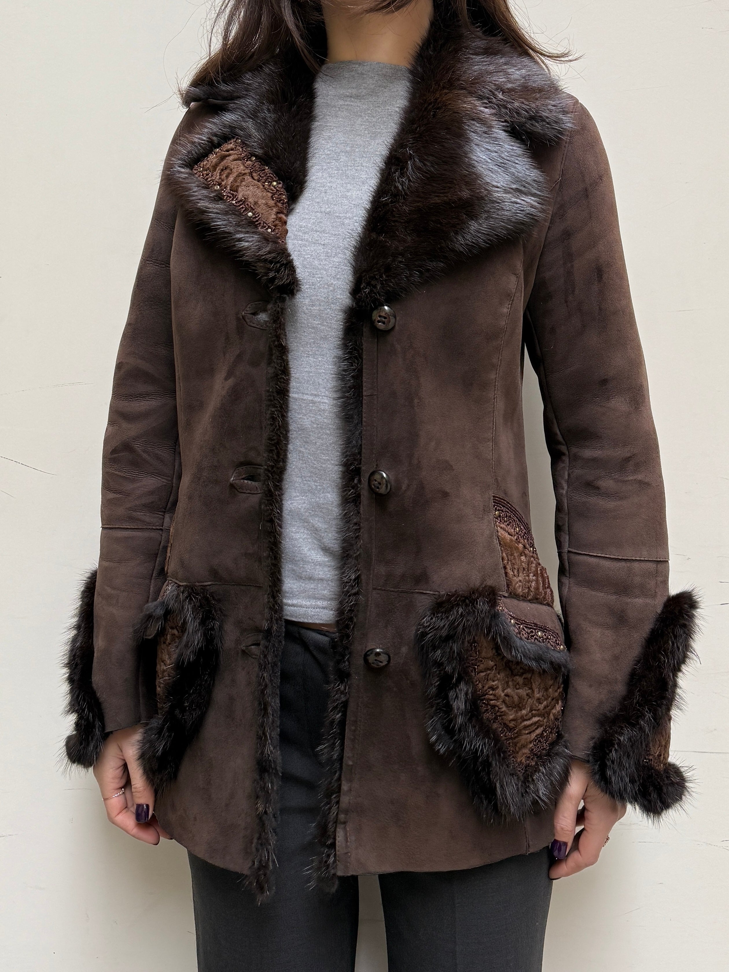 Vintage 100% Genuine Lamb Shearling & Leather, Mink, Persian Lamb Coat S