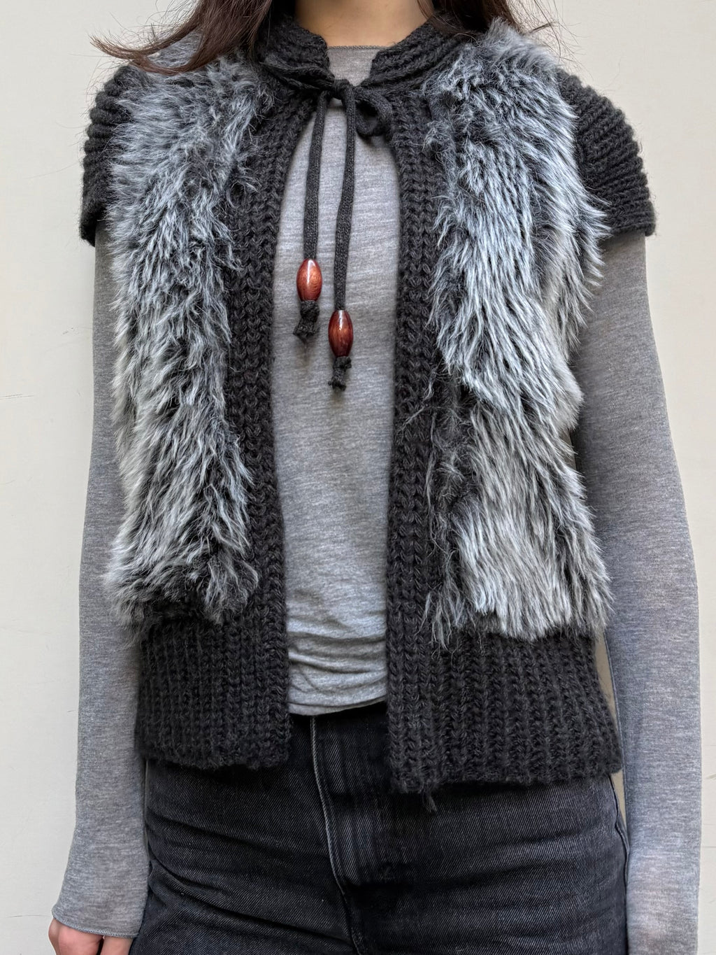 Y2K 100% Wool Faux Fur Vest Top One Size