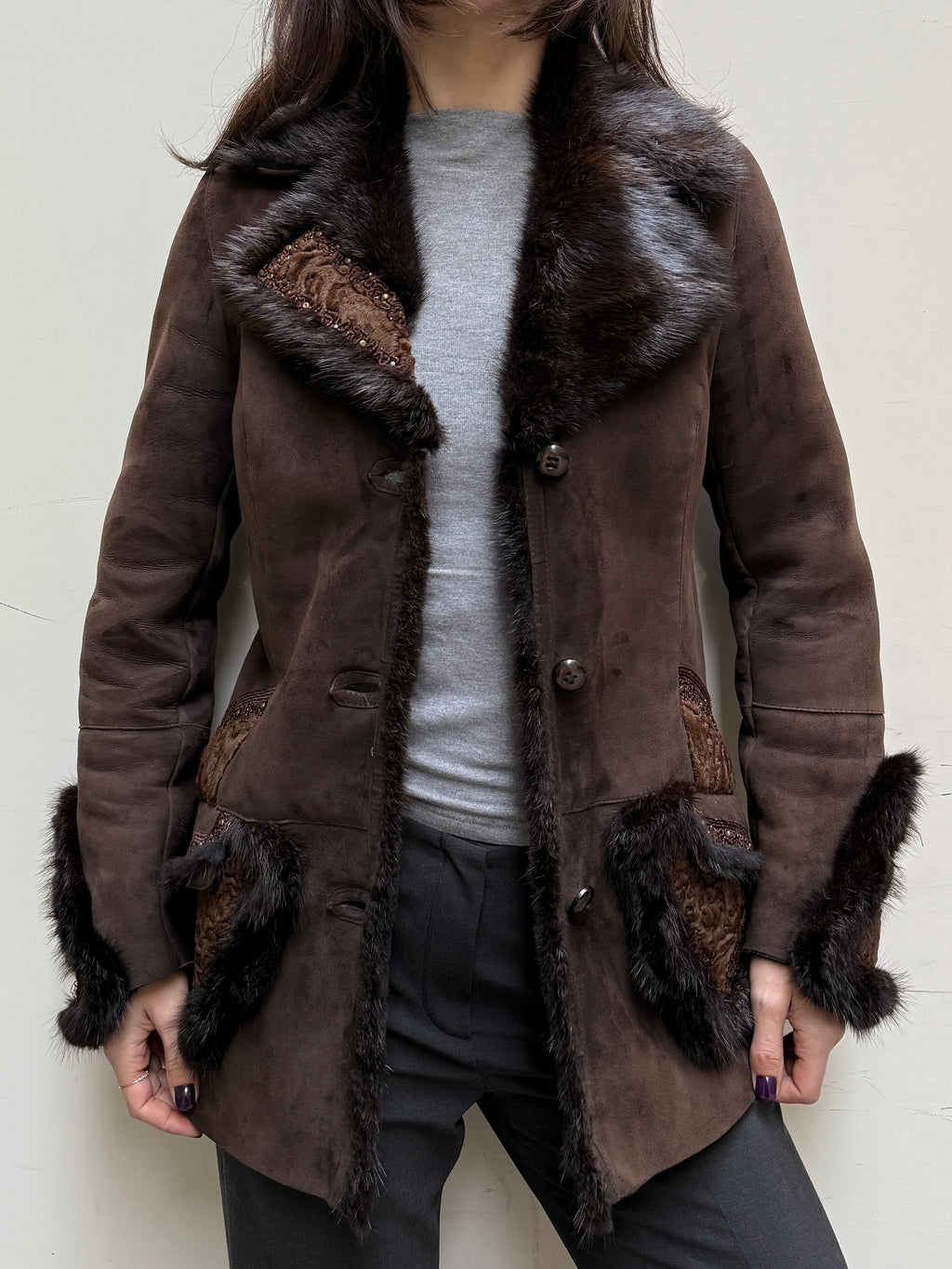 Vintage 100% Genuine Lamb Shearling & Leather, Mink, Persian Lamb Coat S