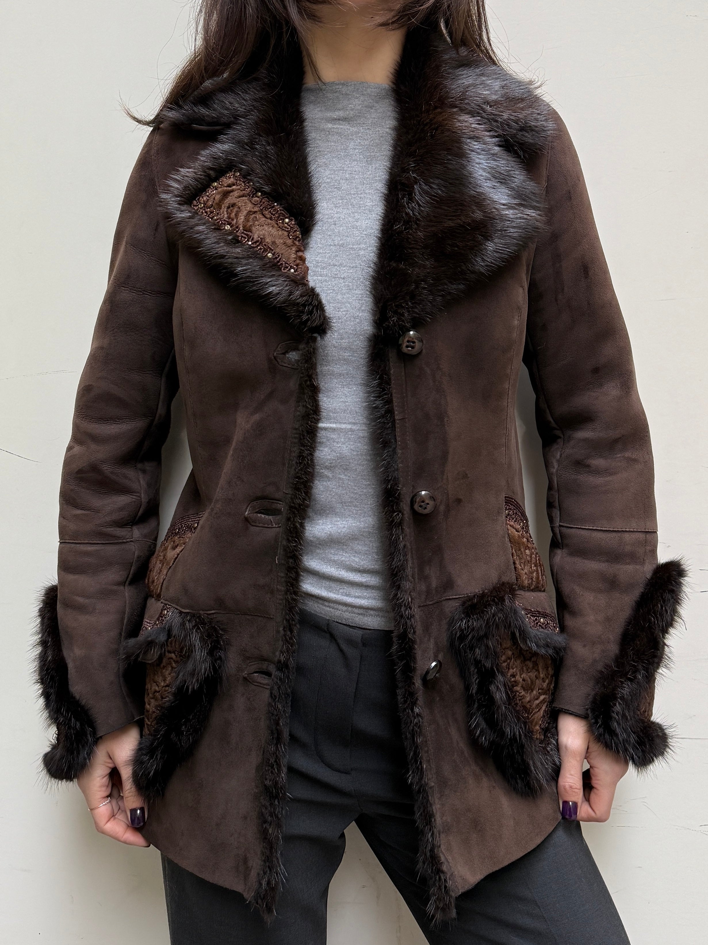 Vintage 100% Genuine Lamb Shearling & Leather, Mink, Persian Lamb Coat S
