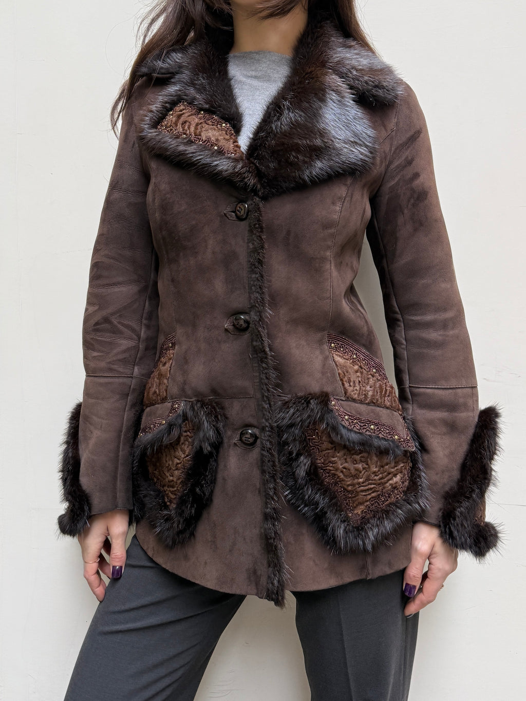 Vintage 100% Genuine Lamb Shearling & Leather, Mink, Persian Lamb Coat S