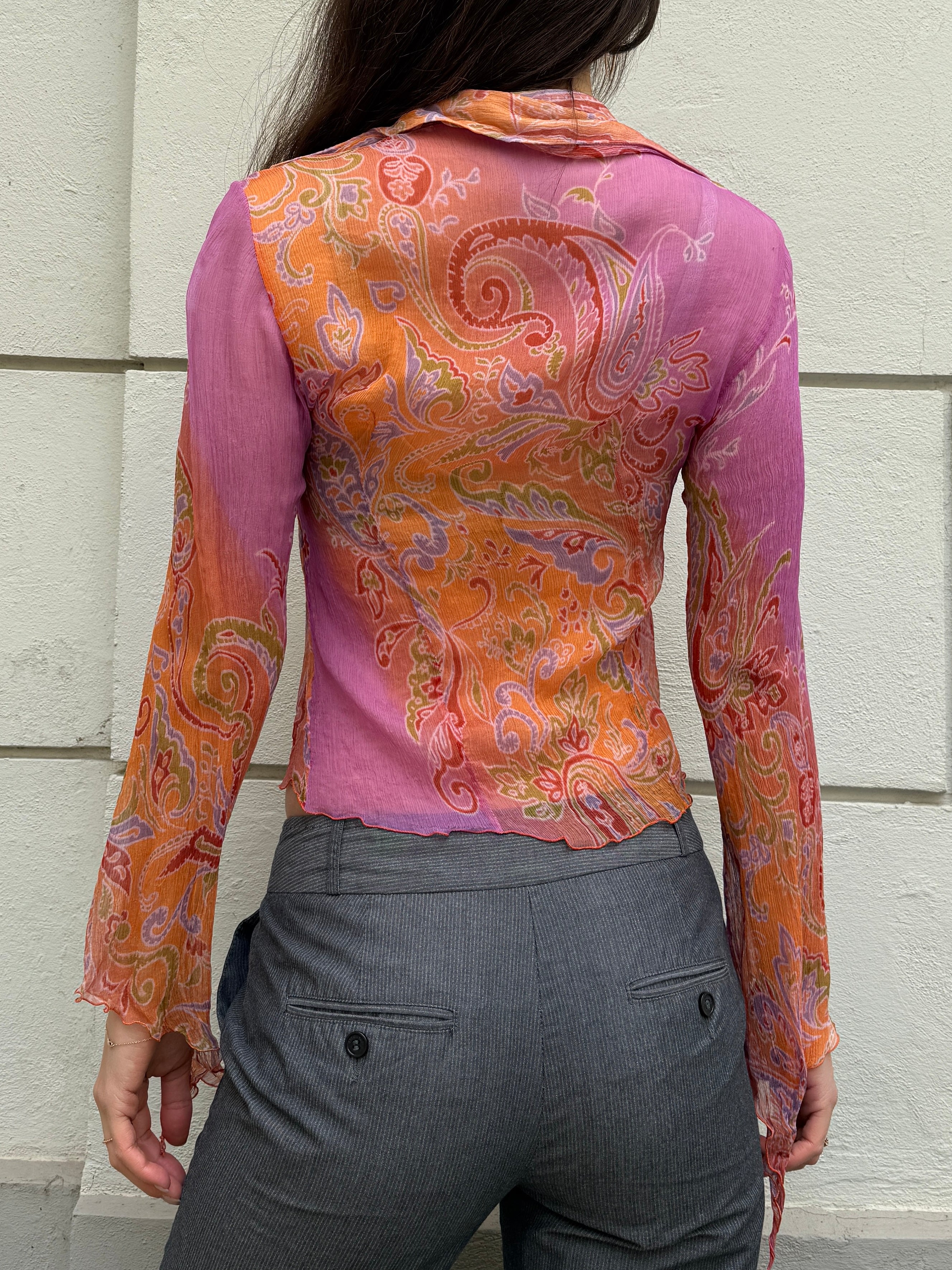 Vintage 100% Silk Button Down Paisley Blouse S
