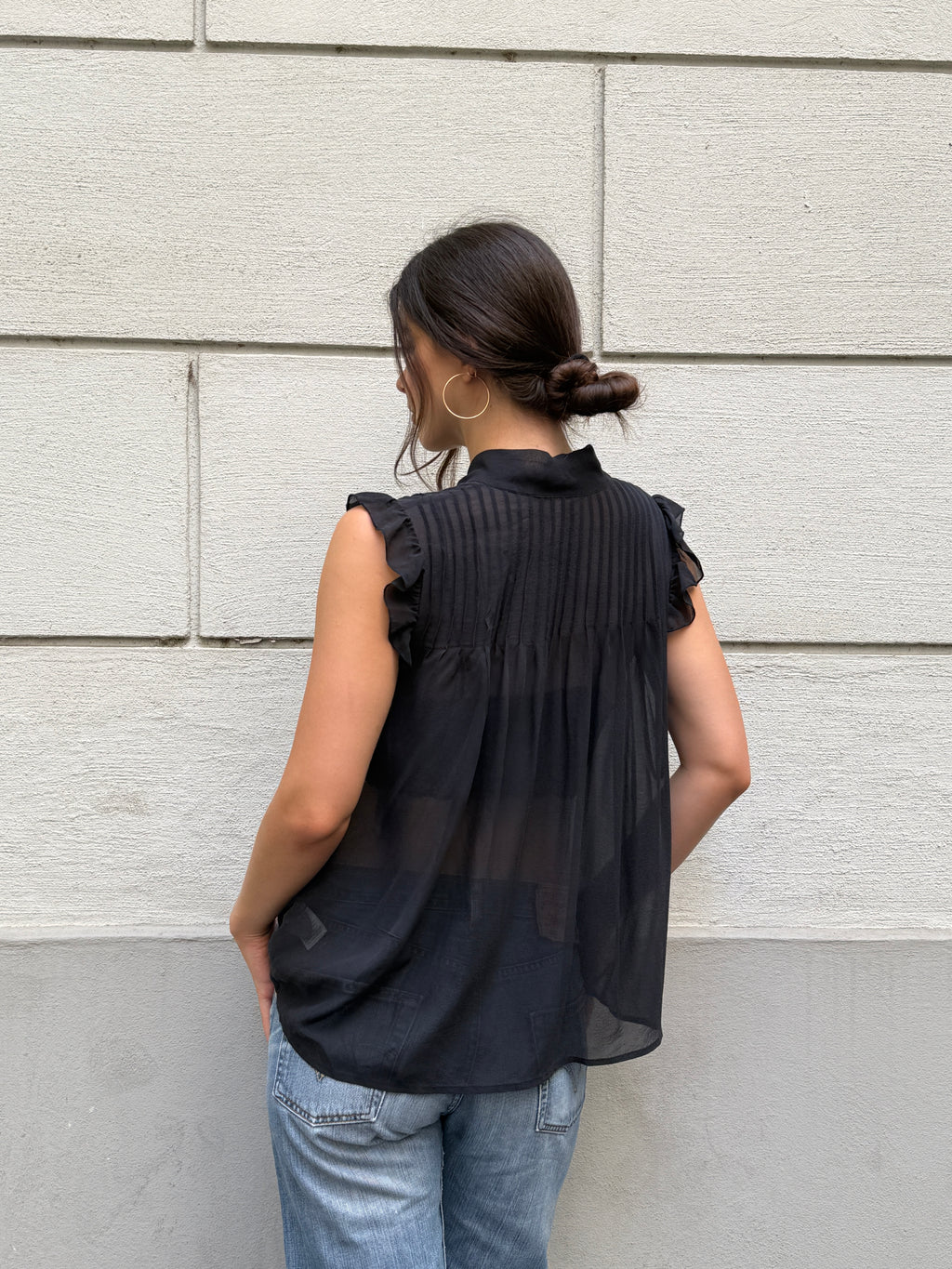 Vintage 100% Silk Black Blouse M