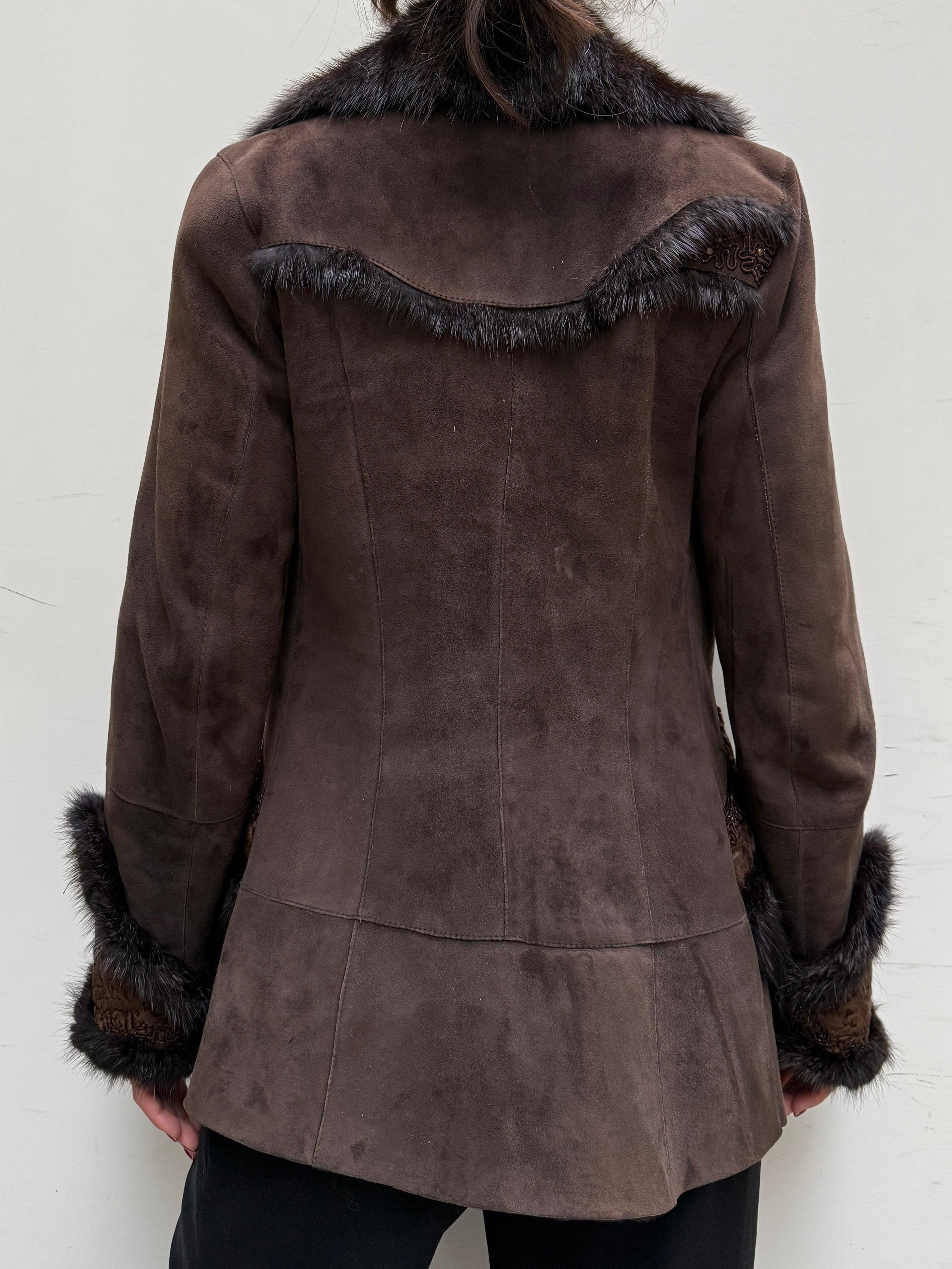 Vintage 100% Genuine Lamb Shearling & Leather, Mink, Persian Lamb Coat S
