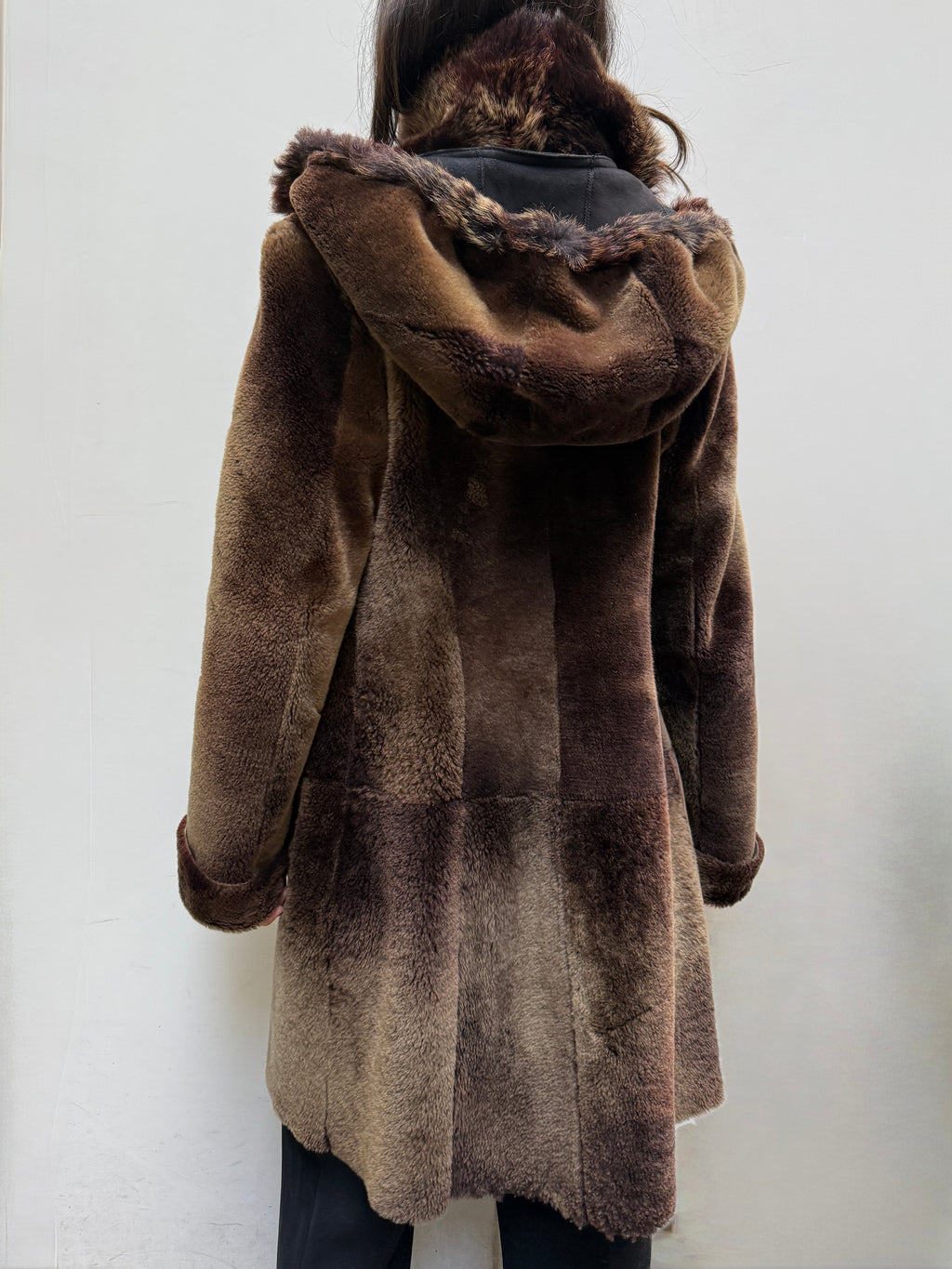 Vintage 100% Genuine Lamb Shearling & Leather Reversible Hoodie Coat M