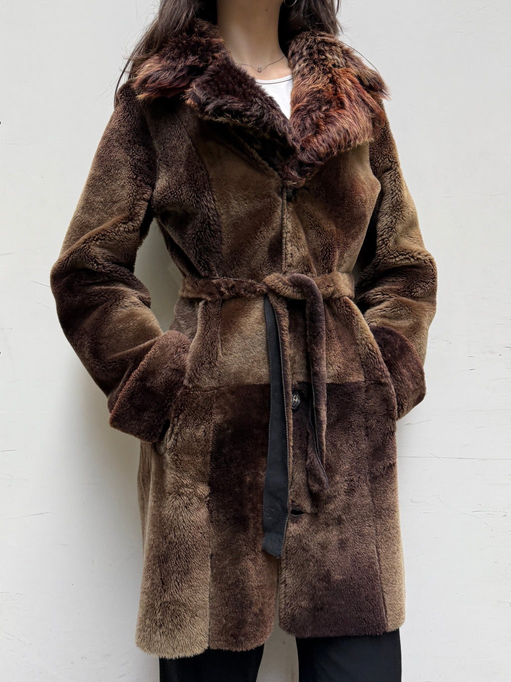 Vintage 100% Genuine Lamb Shearling & Leather Reversible Hoodie Coat M