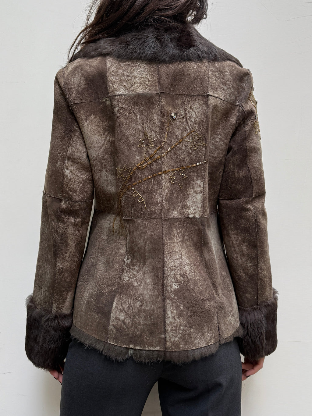 Vintage Rene Derhy 100% Genuine Brown Rabbit Fur & Sequin Jacket M