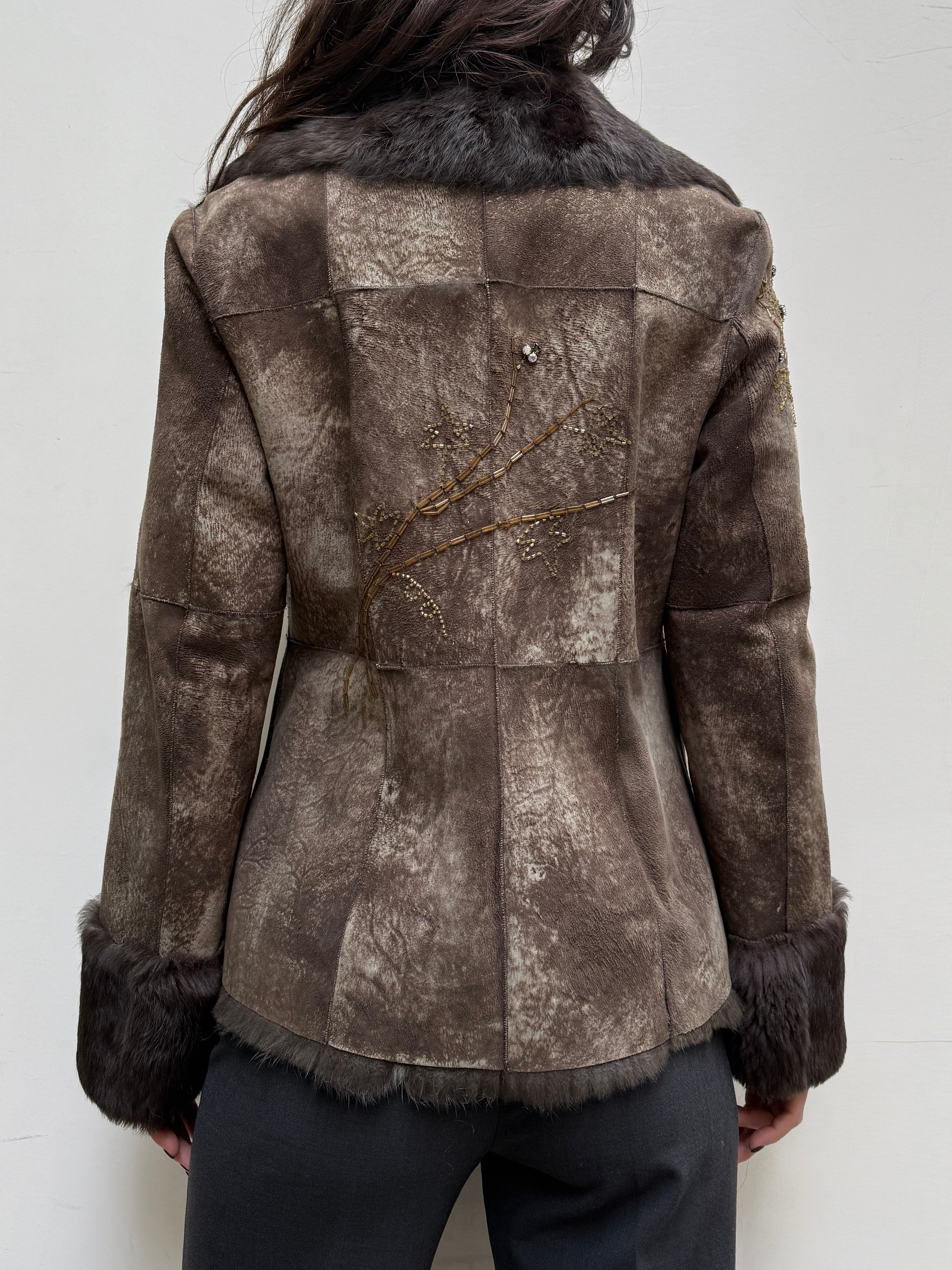 Vintage Rene Derhy 100% Genuine Brown Rabbit Fur & Sequin Jacket M