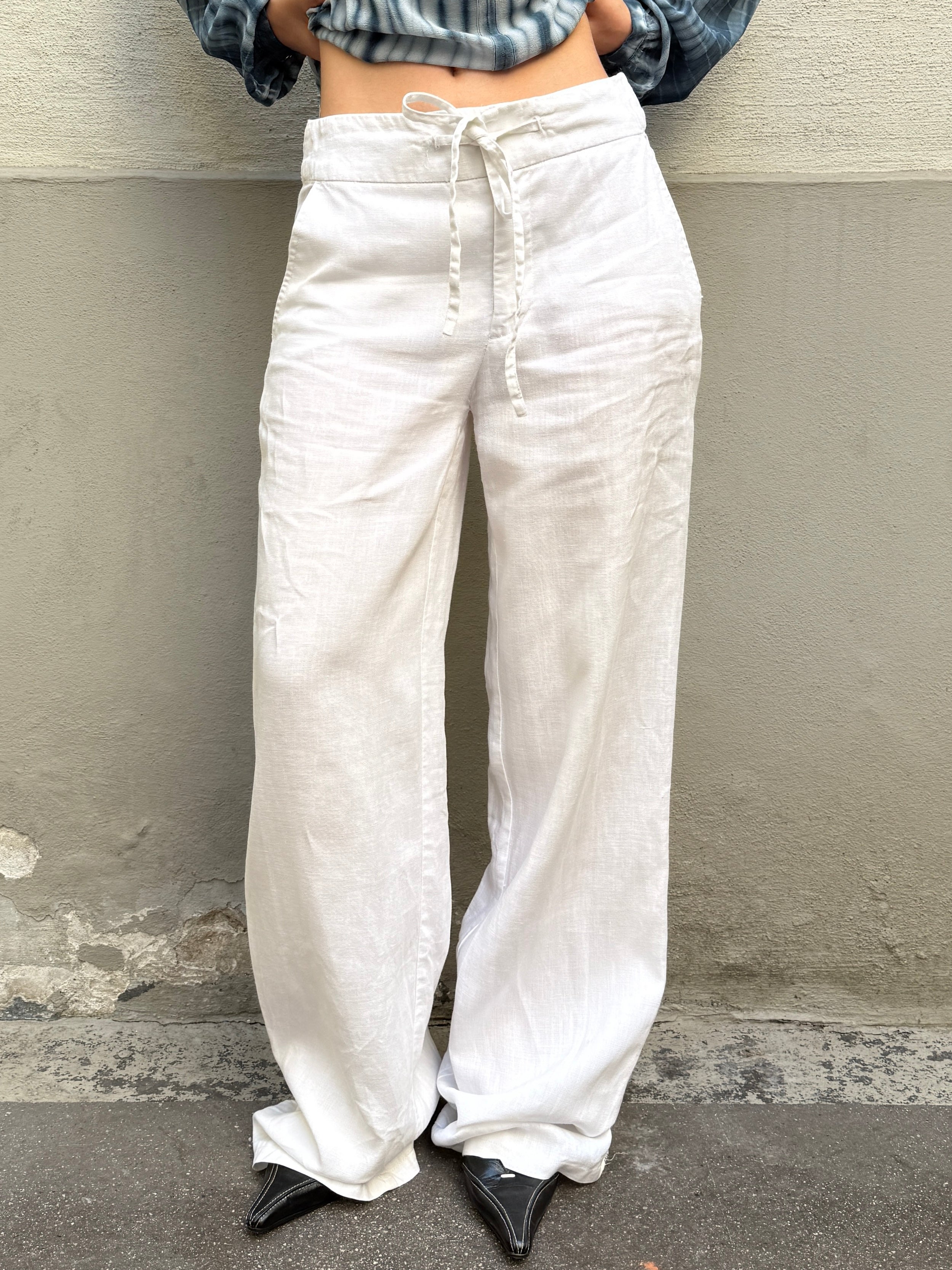 Vintage 100% Linen White Wide Leg Trousers XS/S