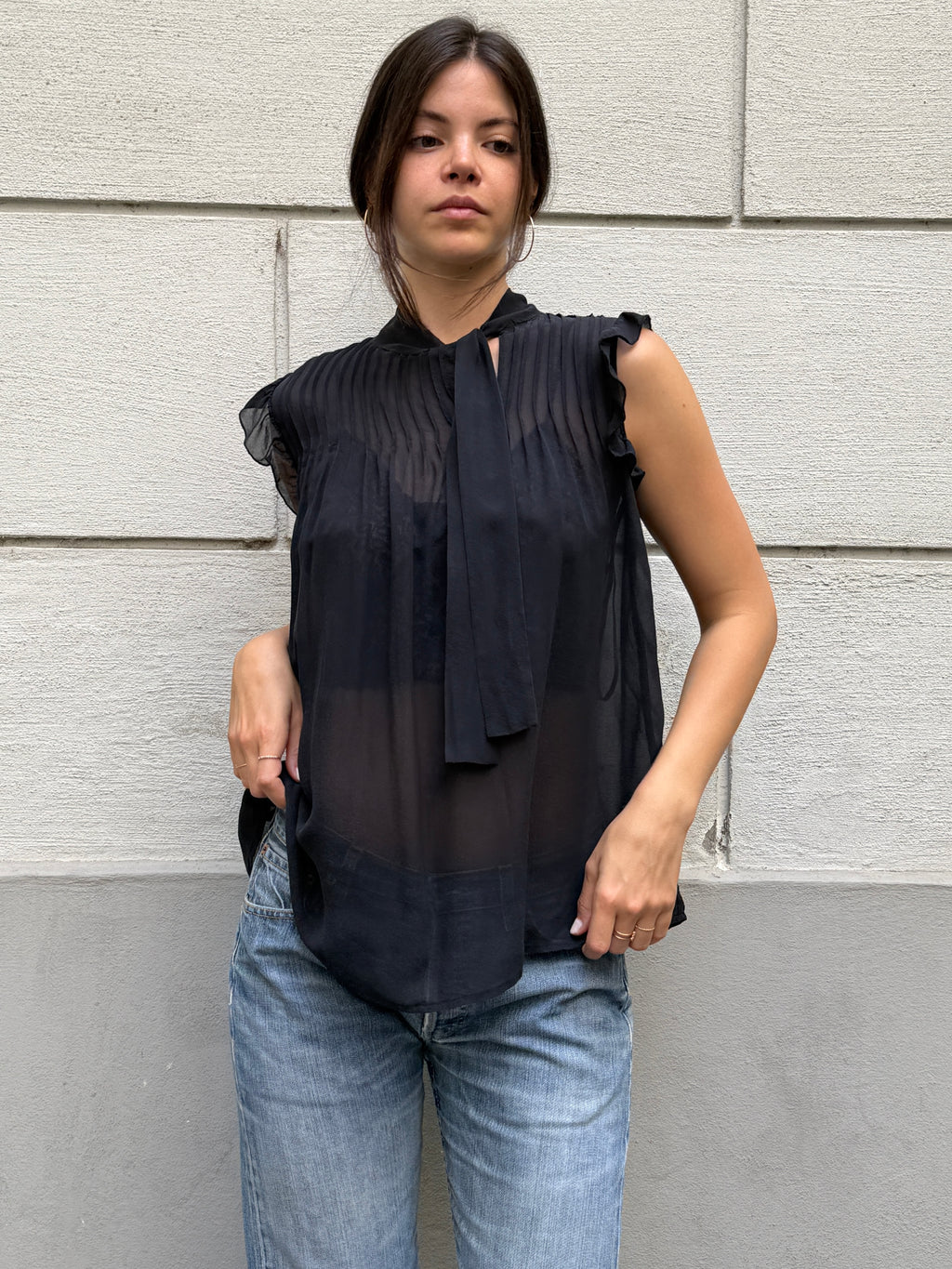 Vintage 100% Silk Black Blouse M