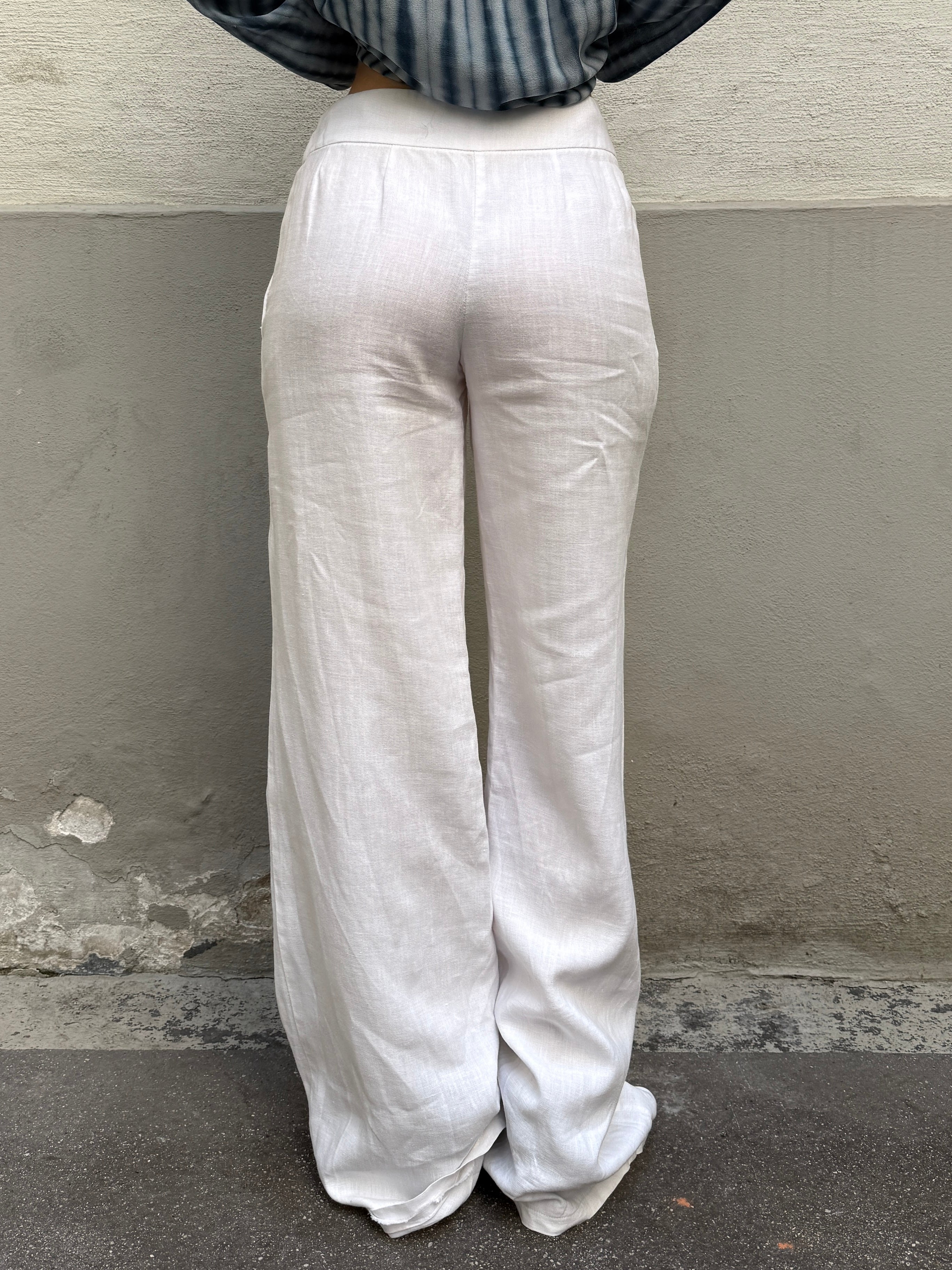 Vintage 100% Linen White Wide Leg Trousers XS/S