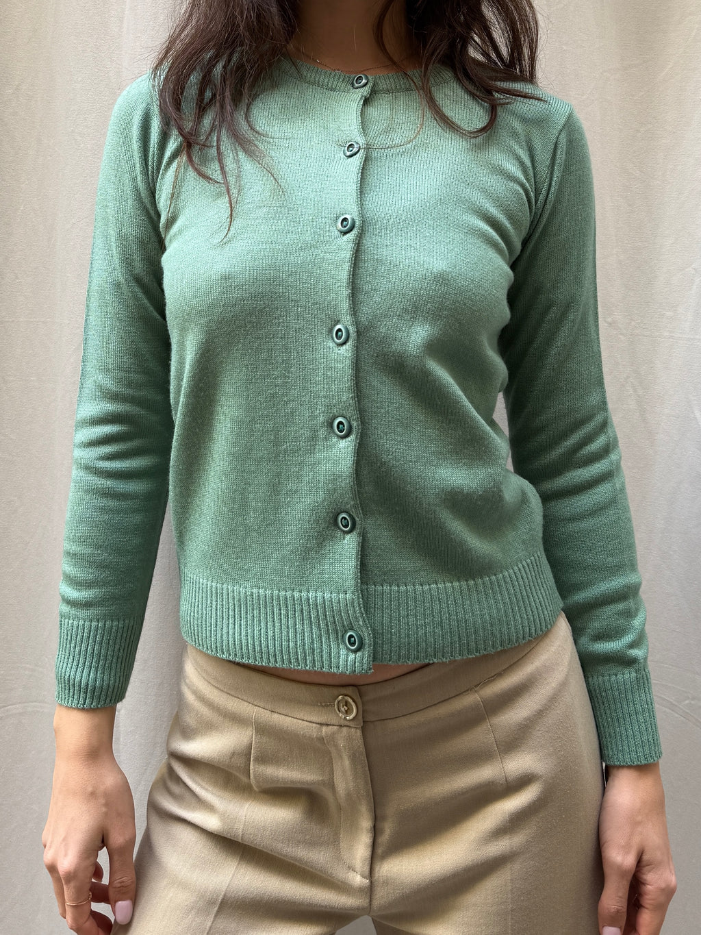 Vintage Teal Wool Knit Cardigan S
