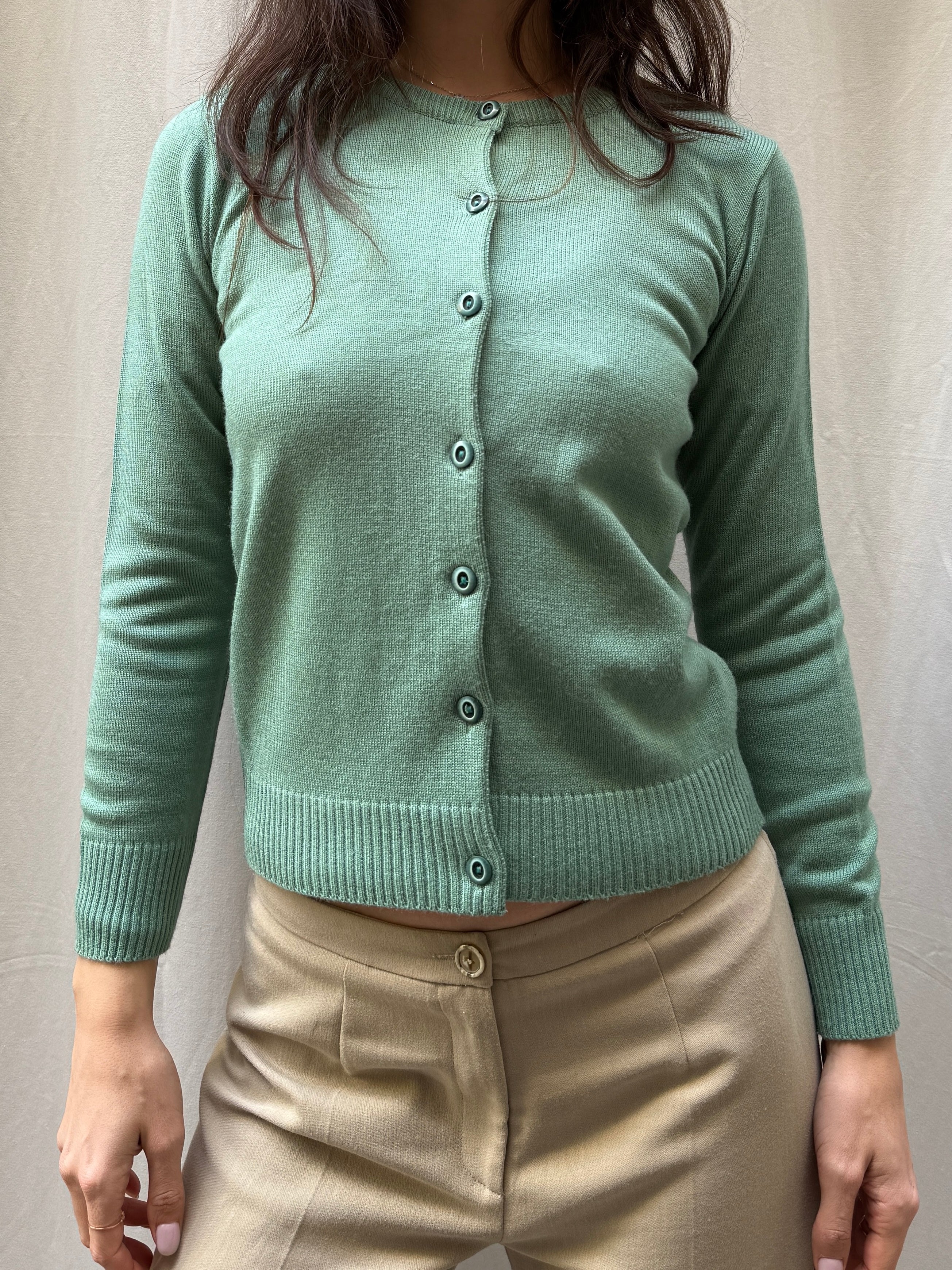 Vintage Teal Wool Knit Cardigan S