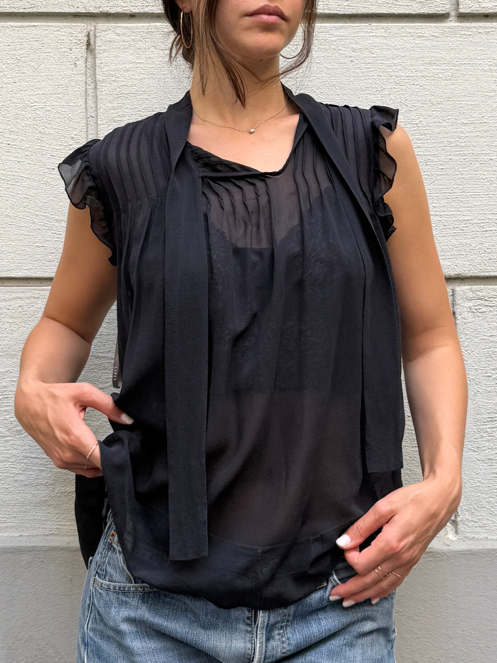 Vintage 100% Silk Black Blouse M