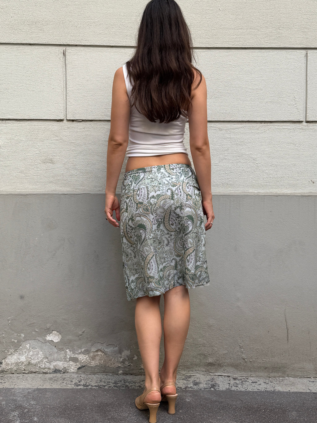 Vintage 90’s 100% Silk Paisley Light Teal Skirt S/M