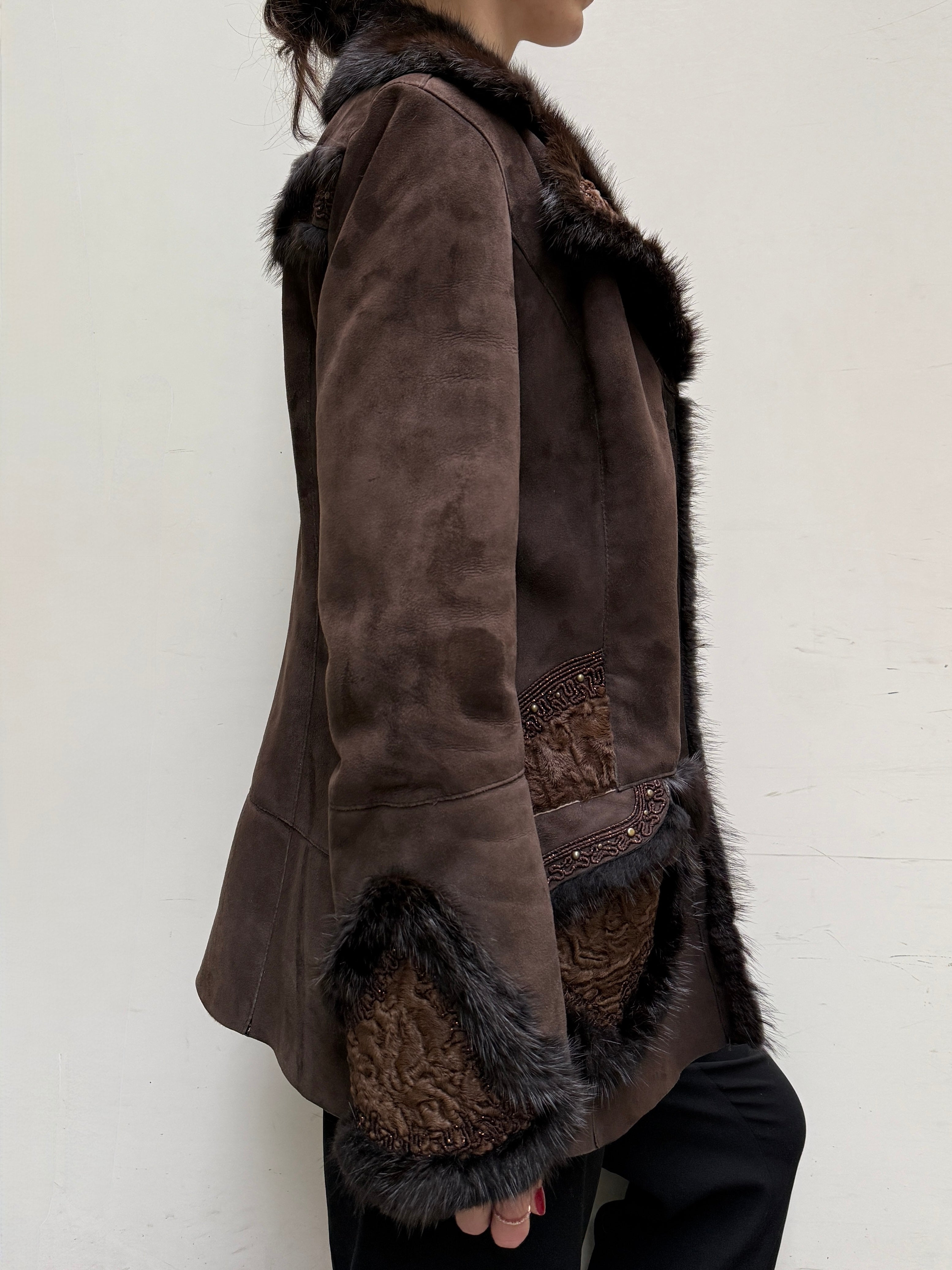 Vintage 100% Genuine Lamb Shearling & Leather, Mink, Persian Lamb Coat S