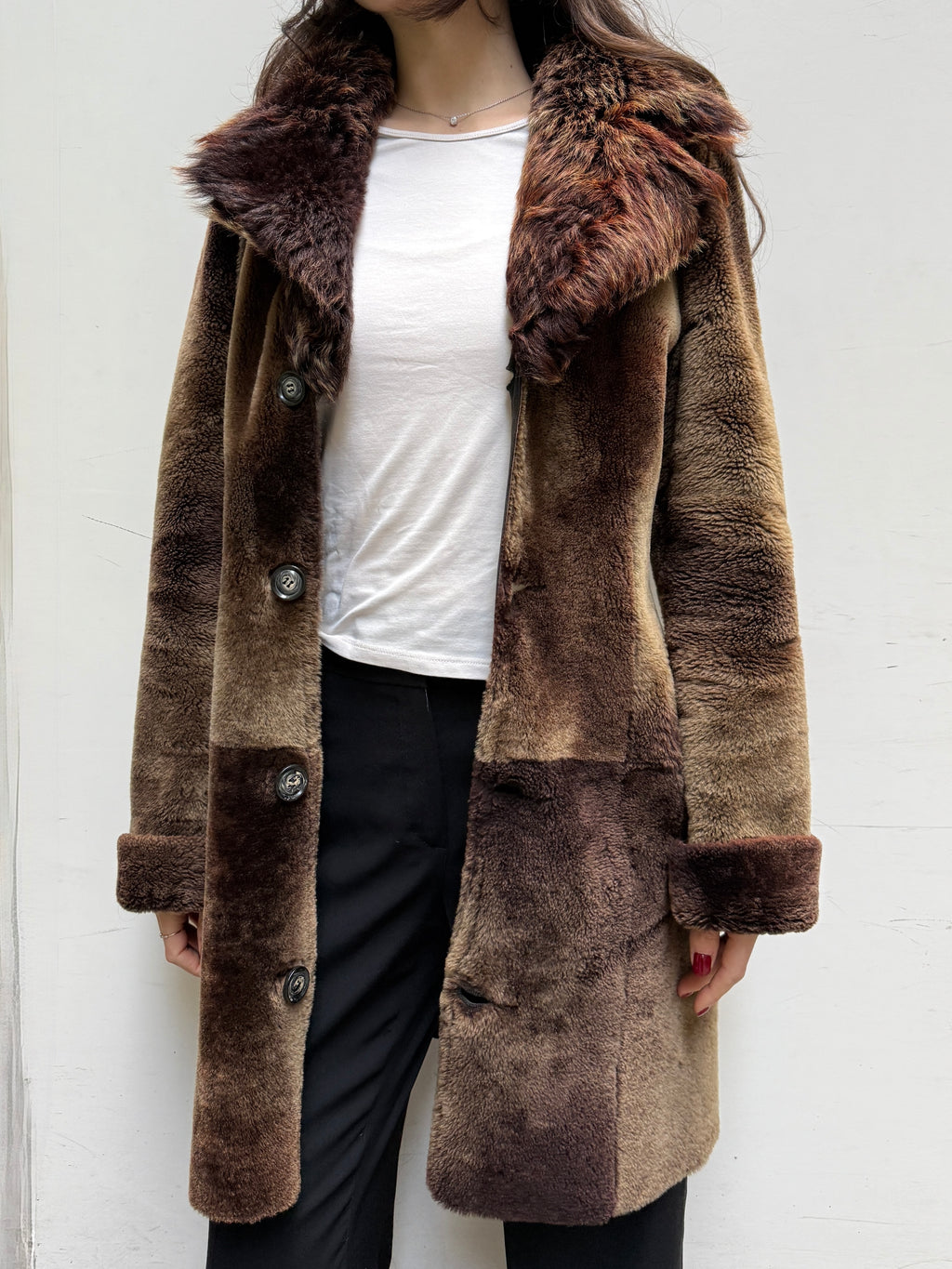 Vintage 100% Genuine Lamb Shearling & Leather Reversible Hoodie Coat M