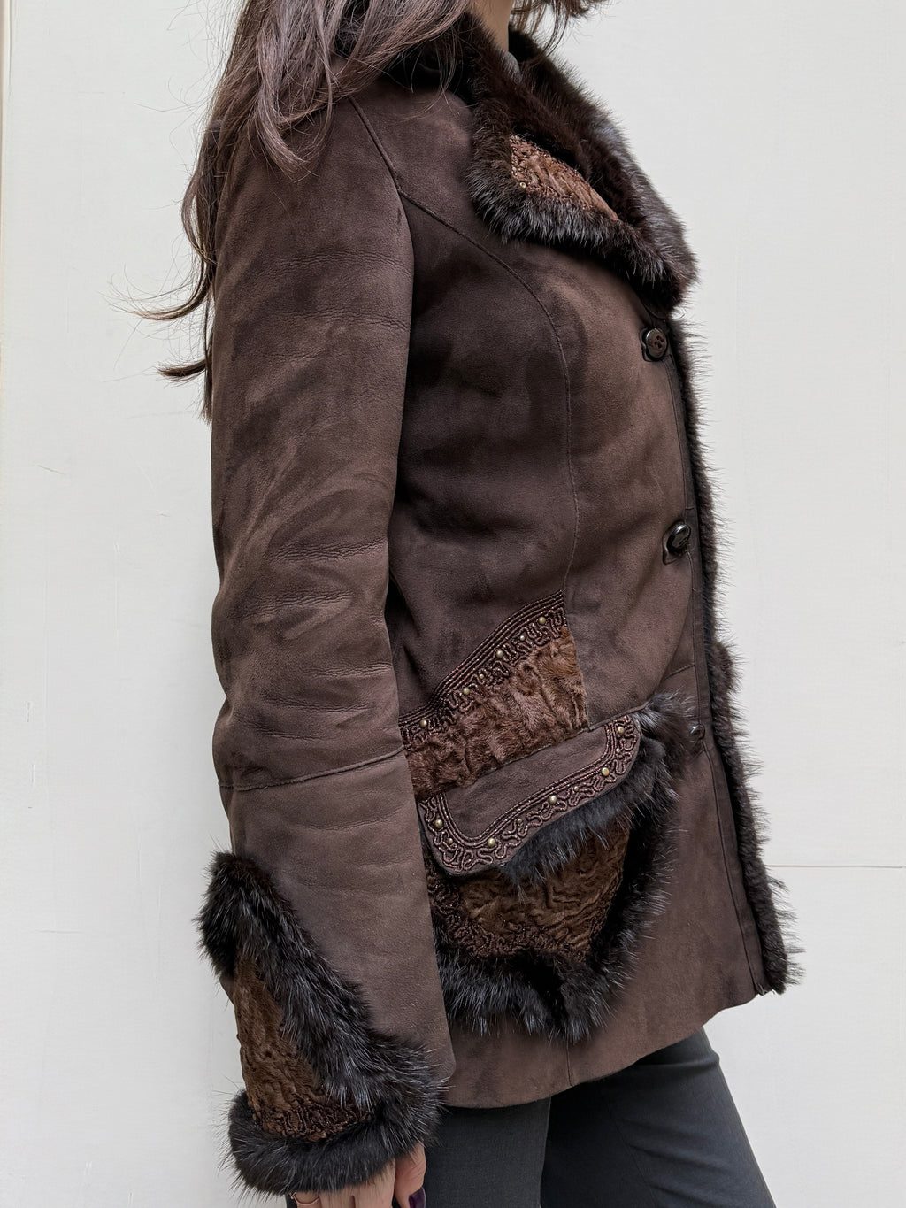 Vintage 100% Genuine Lamb Shearling & Leather, Mink, Persian Lamb Coat S