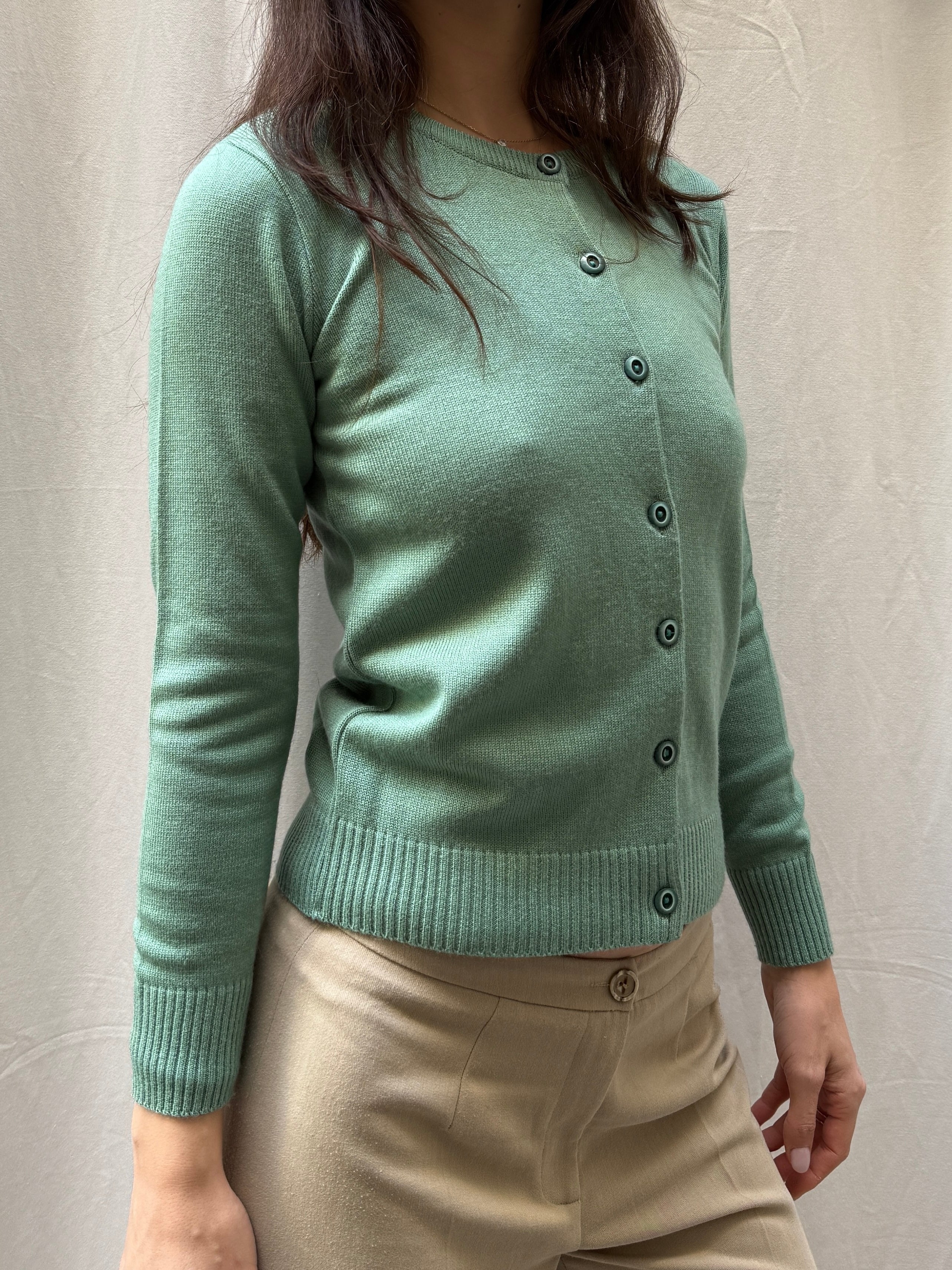 Vintage Teal Wool Knit Cardigan S