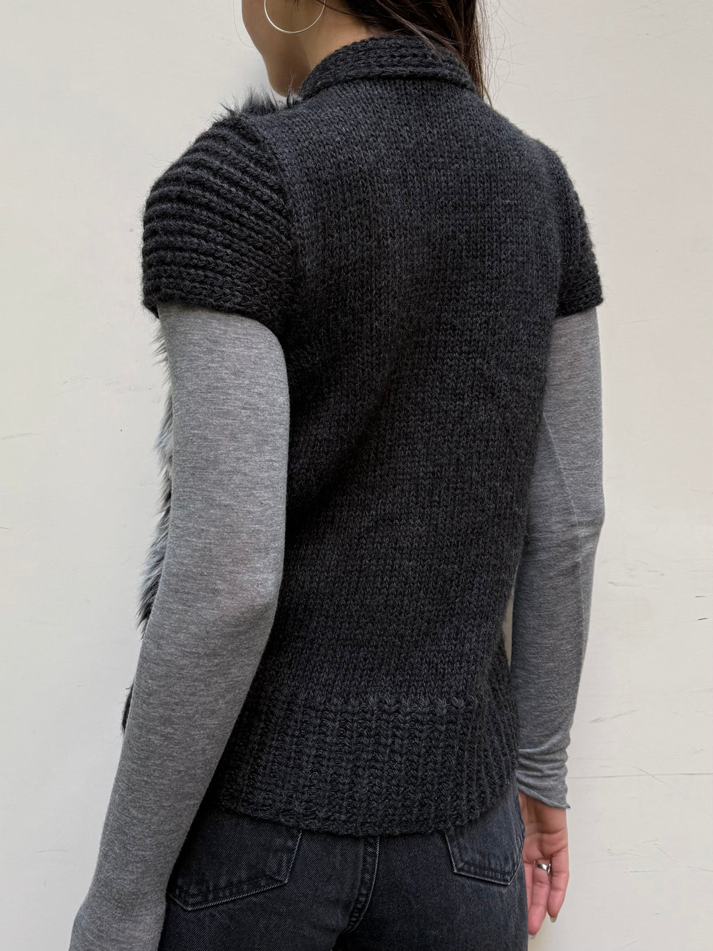Y2K 100% Wool Faux Fur Vest Top One Size
