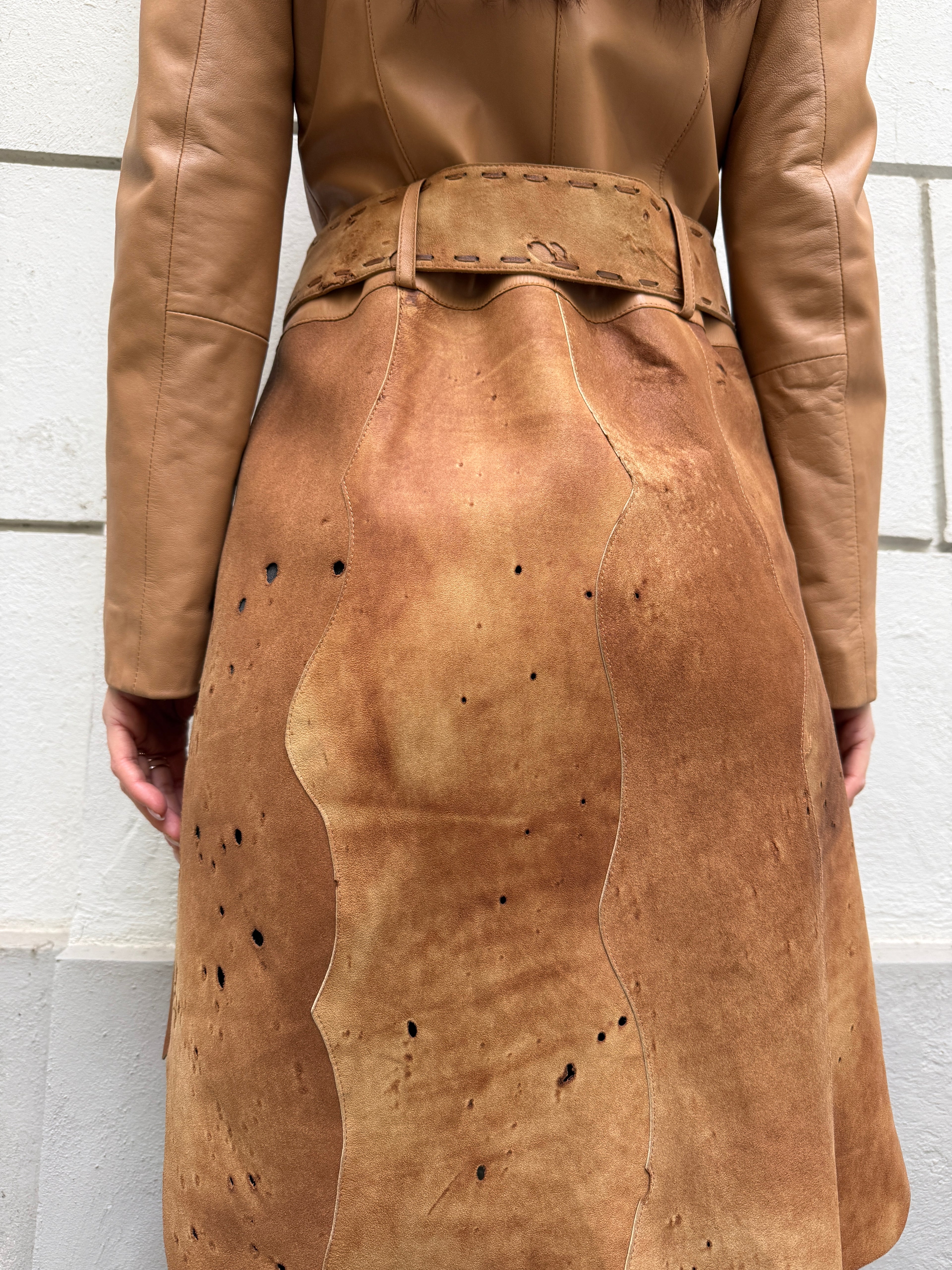 Vintage Distressed 100% Genuine Leather Belted Coat Jacket M