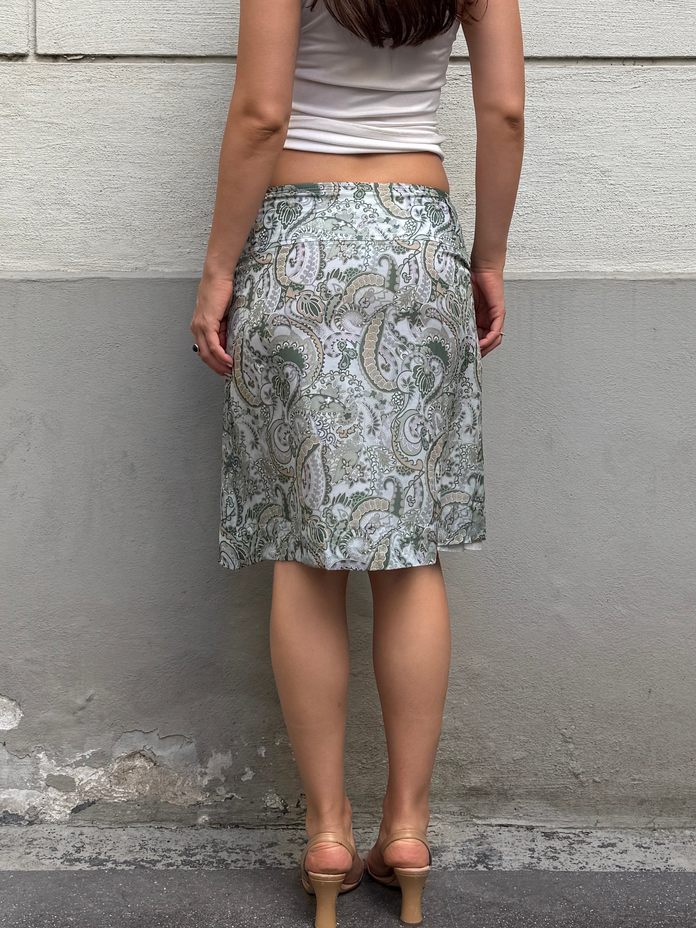 Vintage 90’s 100% Silk Paisley Light Teal Skirt S/M