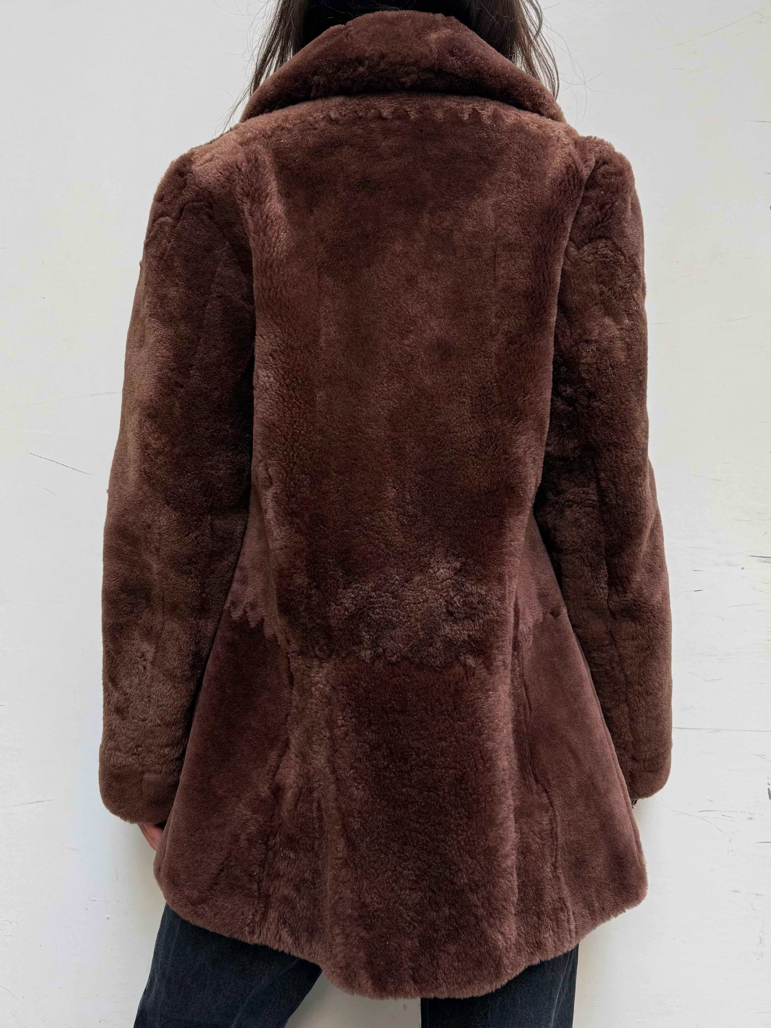 Vintage 100% Real Lamb Shearling Brown Teddy Coat S/M