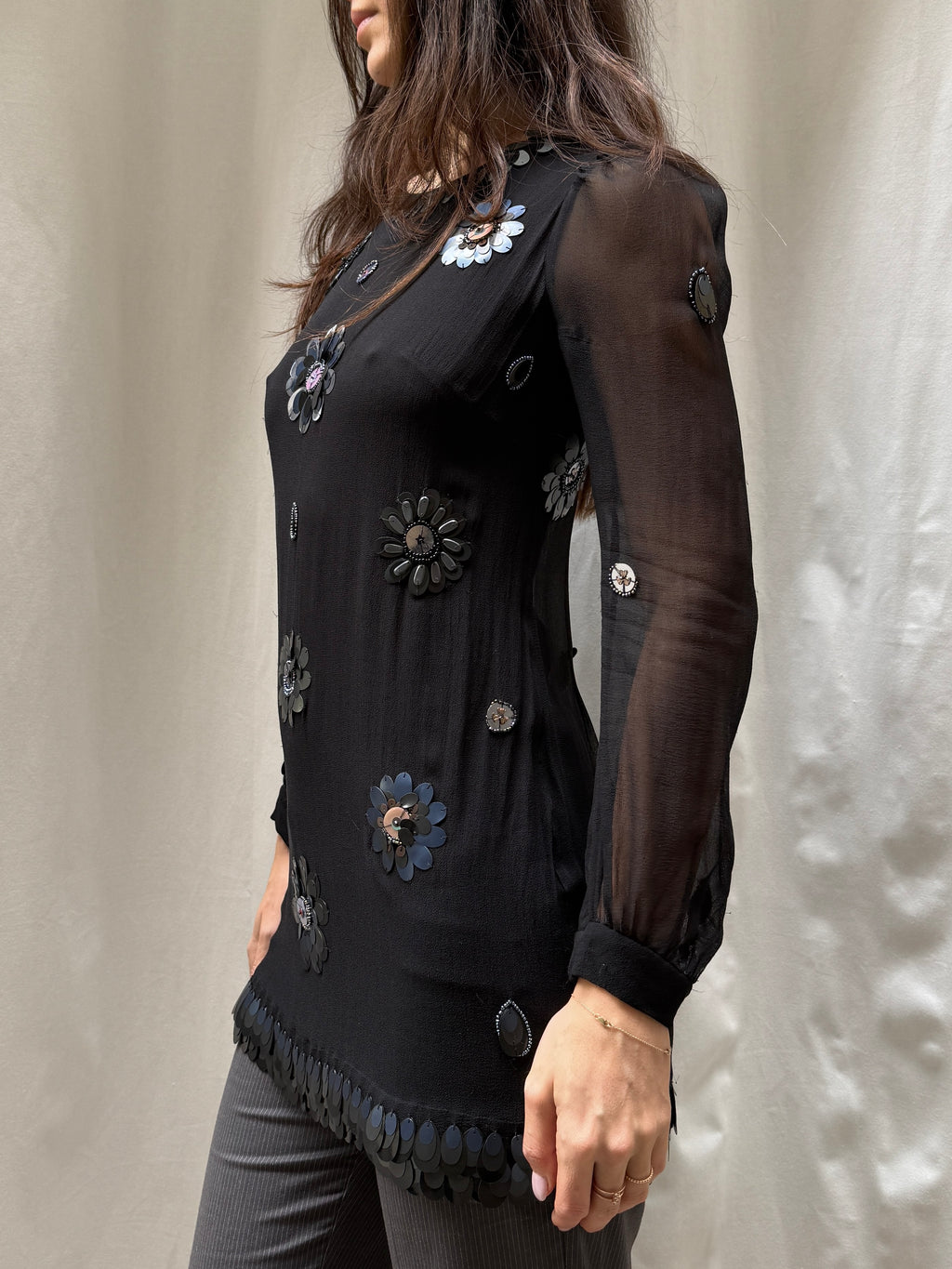 Vintage 100% Silk Sequin/Beaded Mini Dress S/Petite