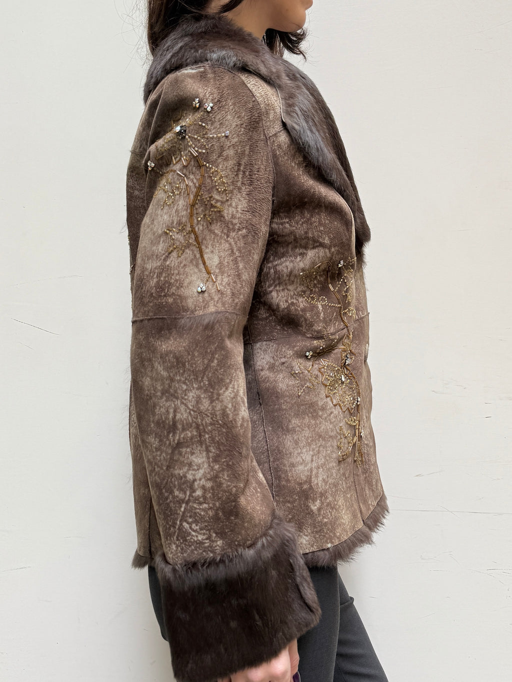 Vintage Rene Derhy 100% Genuine Brown Rabbit Fur & Sequin Jacket M