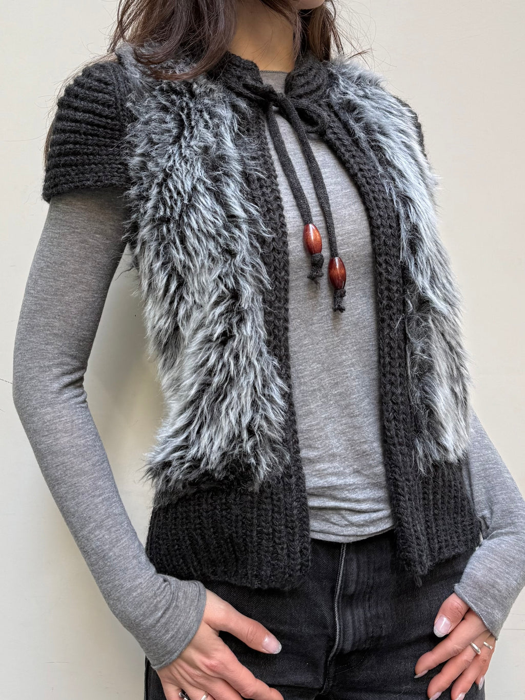 Y2K 100% Wool Faux Fur Vest Top One Size