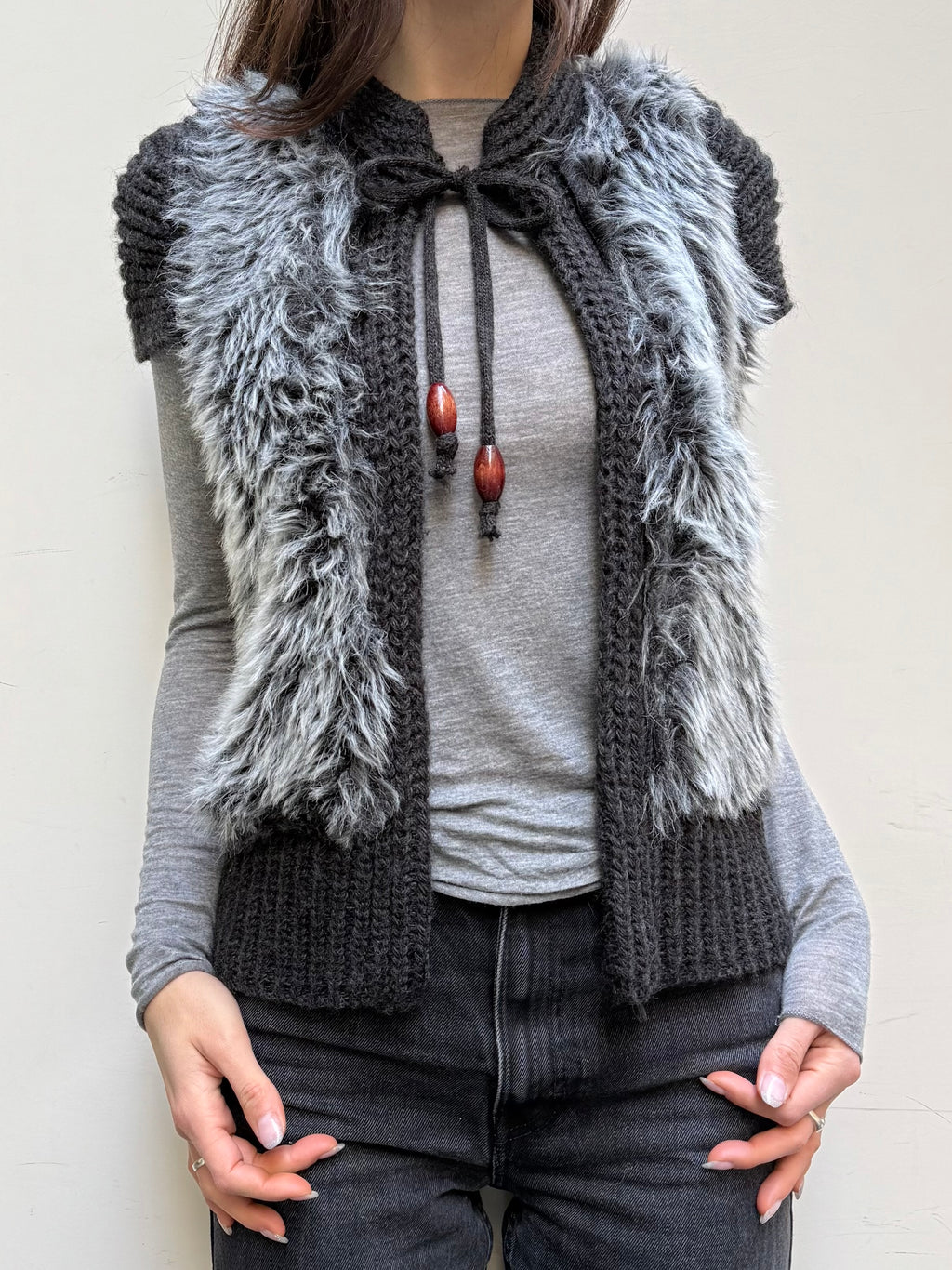 Y2K 100% Wool Faux Fur Vest Top One Size