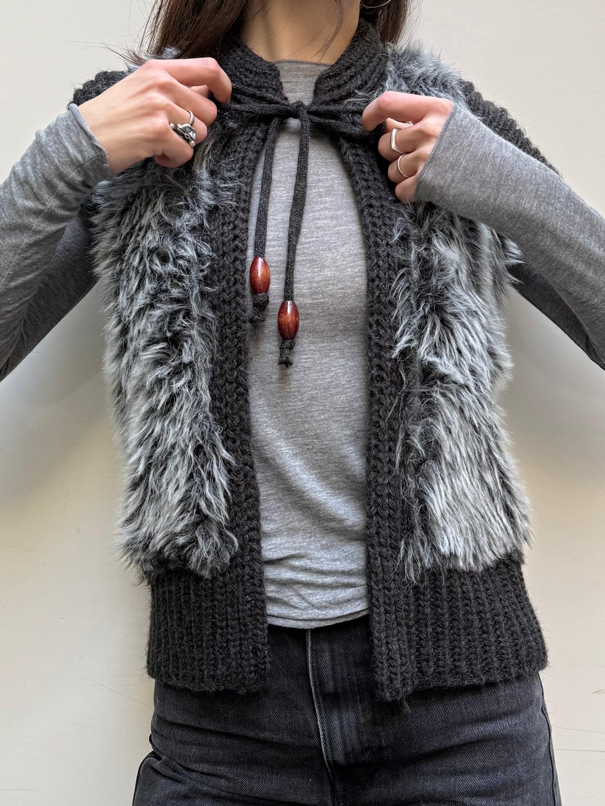 Y2K 100% Wool Faux Fur Vest Top One Size
