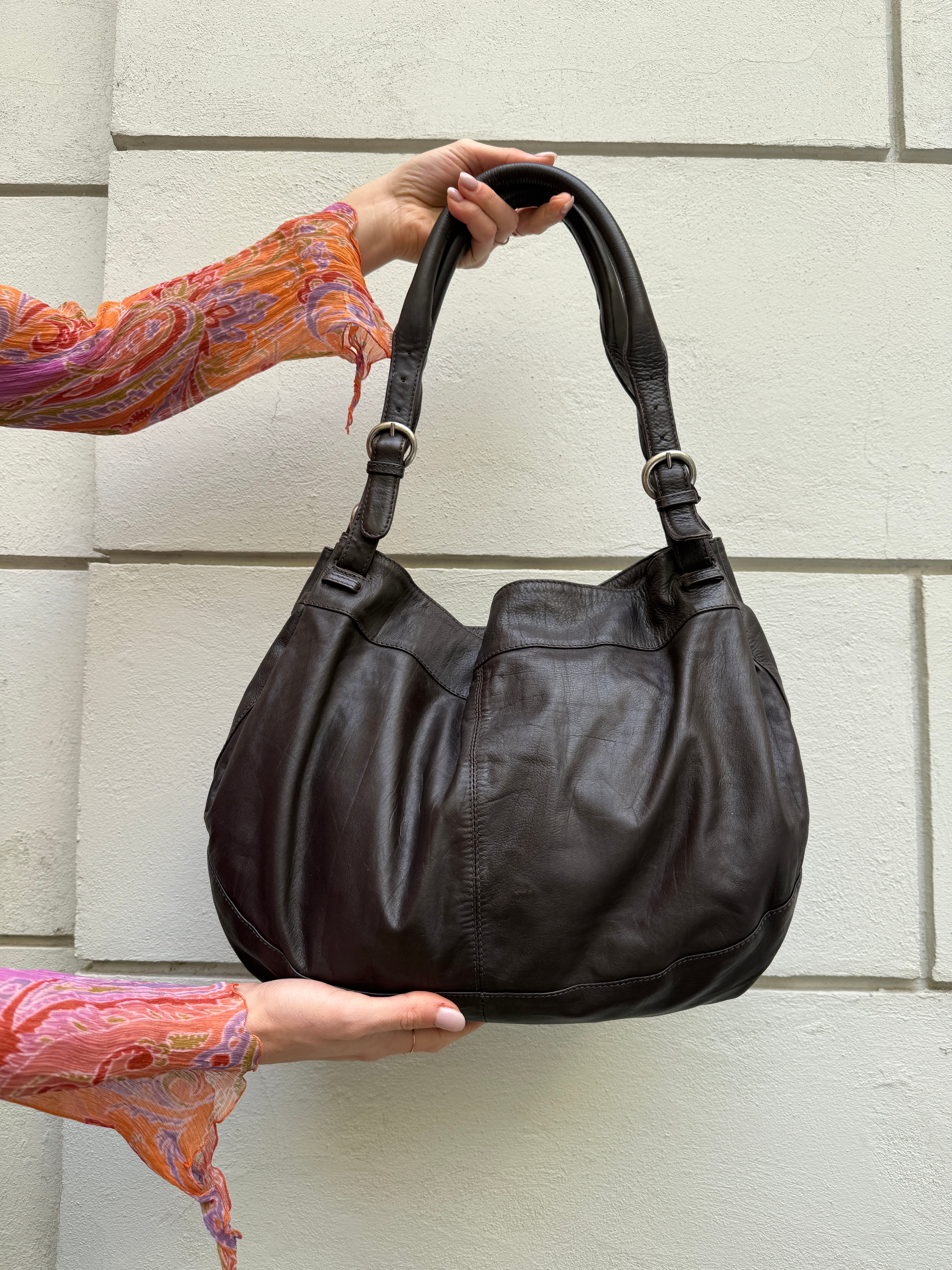 Vintage 100% Genuine Leather Dark Brown Hobo Bag