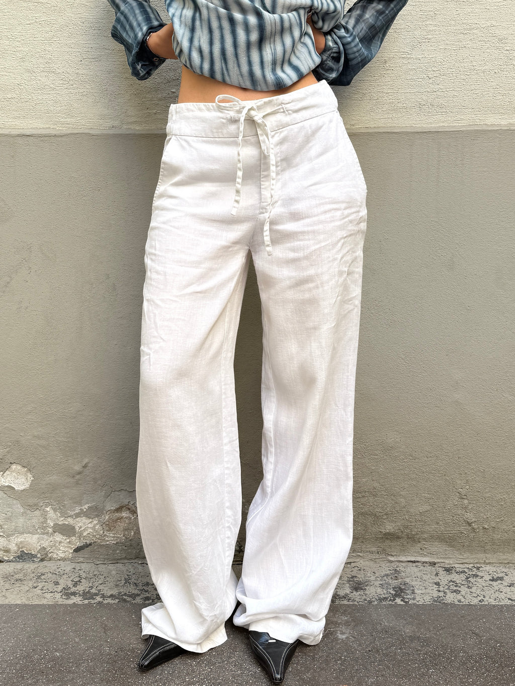 Vintage 100% Linen White Wide Leg Trousers XS/S