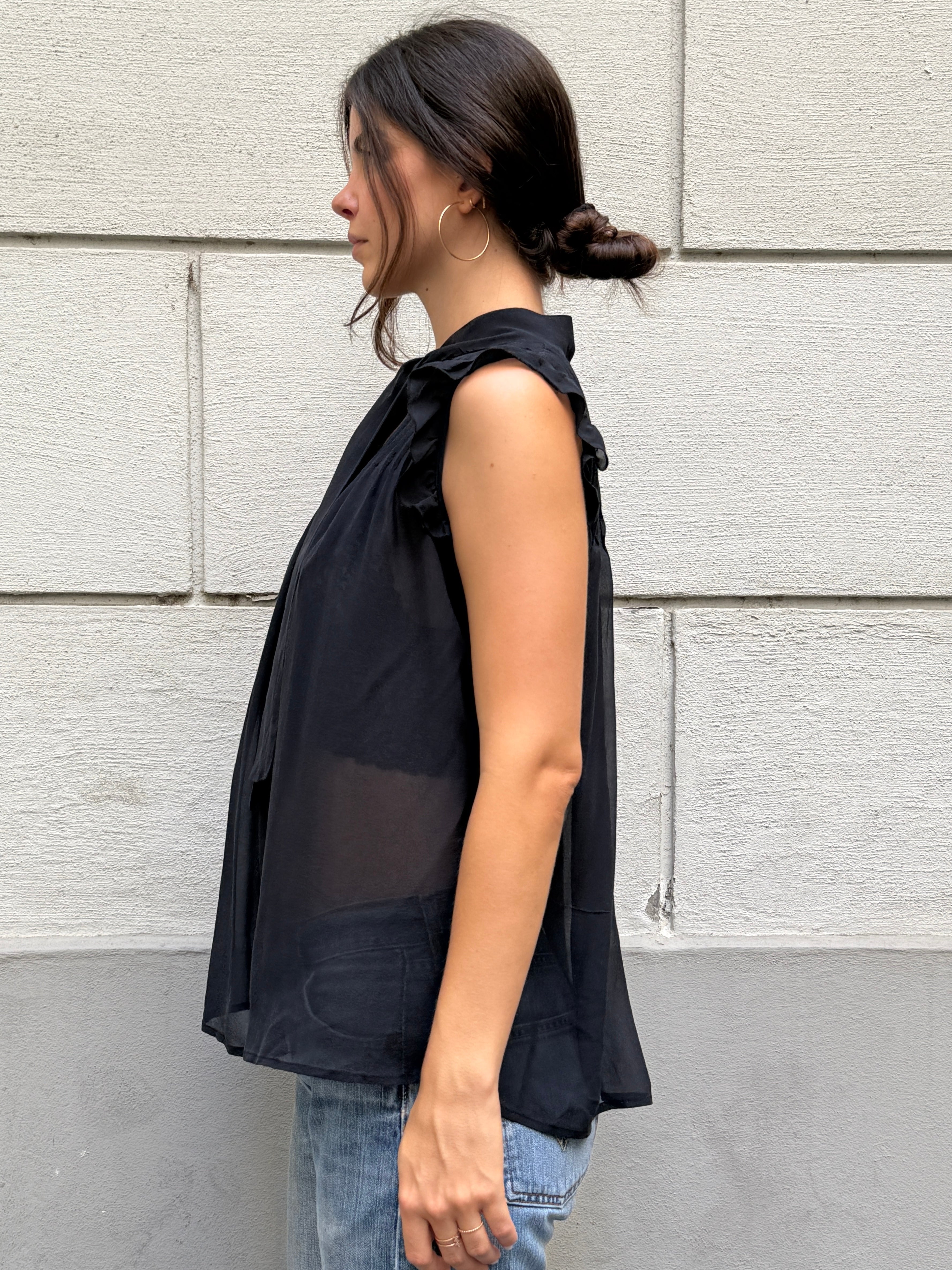 Vintage 100% Silk Black Blouse M