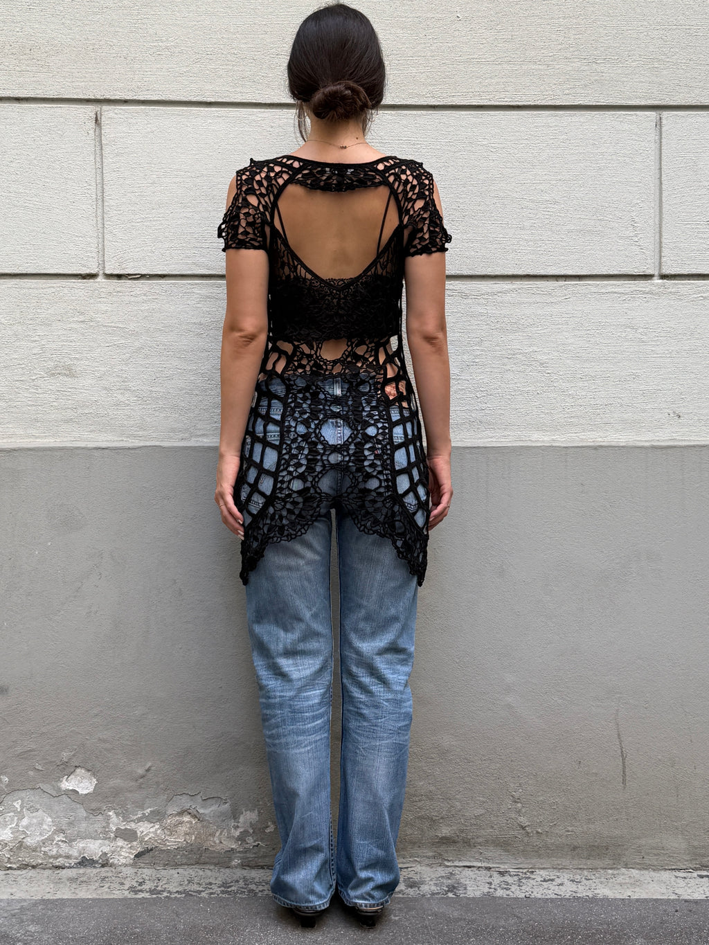 For Love & Lemons Black 100% Cotton Crochet Cover Up Dress