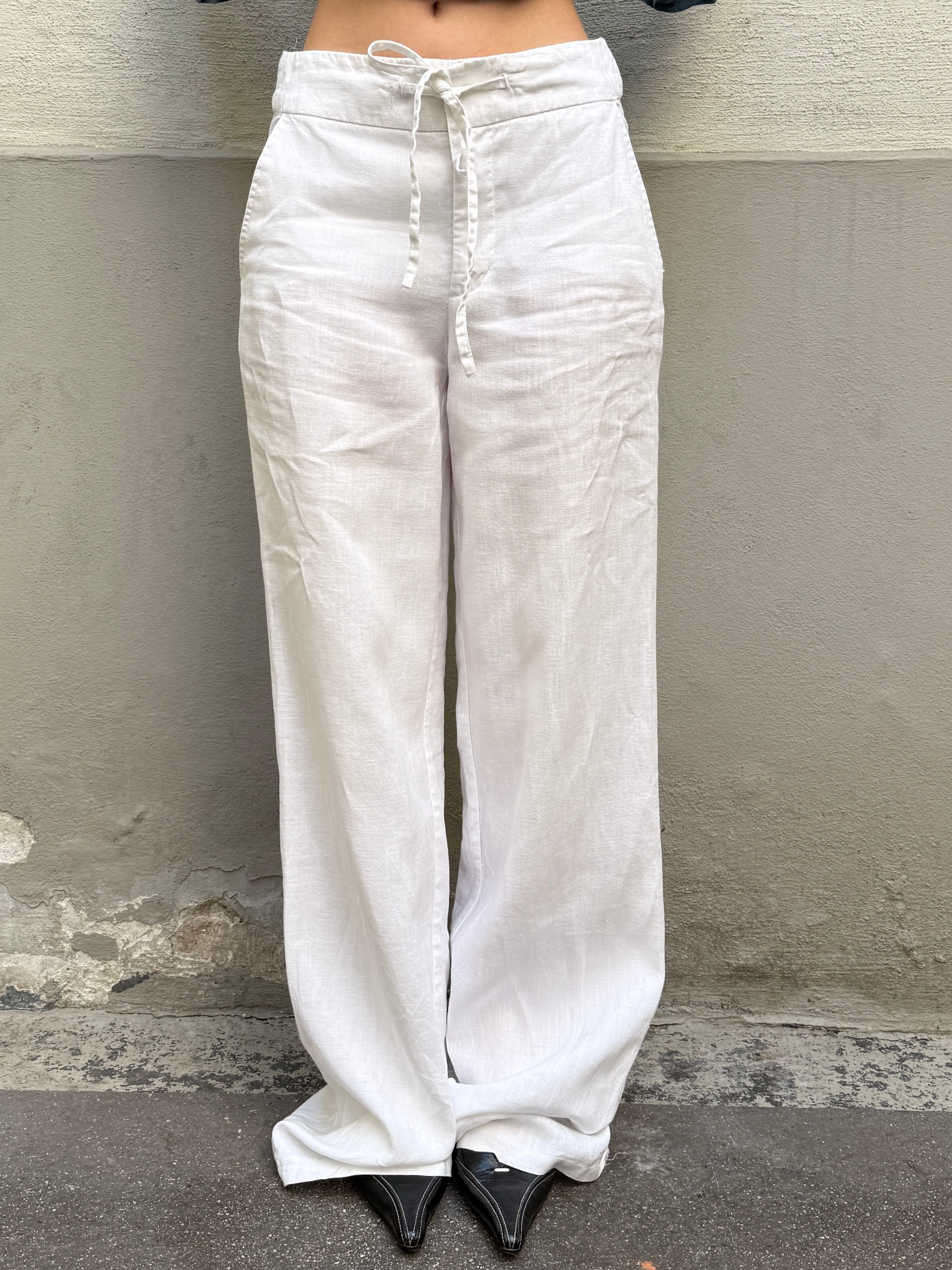 Vintage 100% Linen White Wide Leg Trousers XS/S