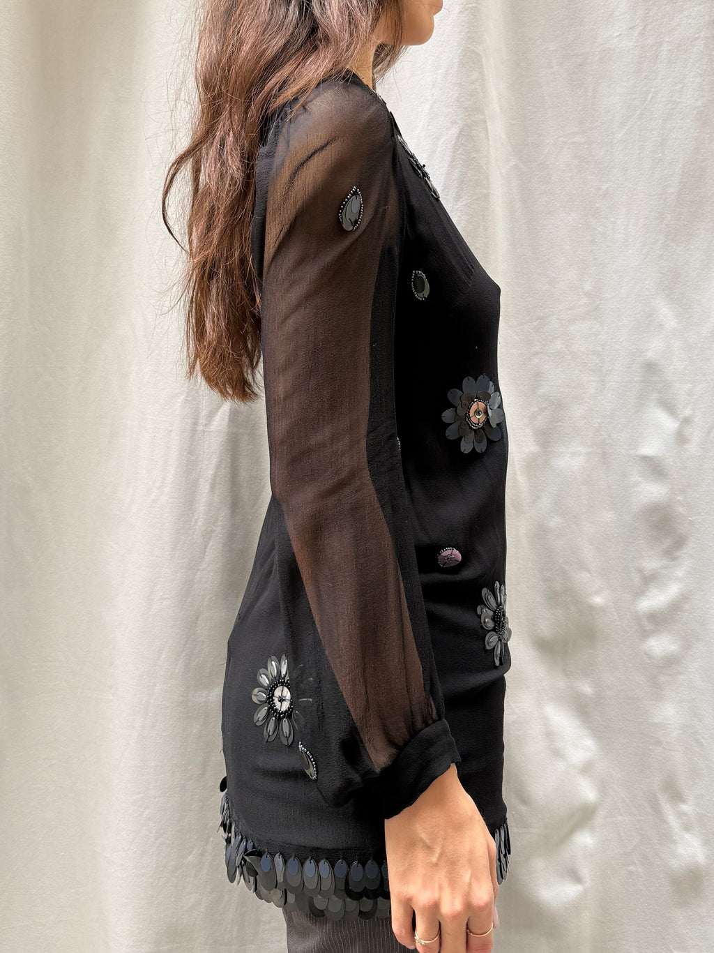 Vintage 100% Silk Sequin/Beaded Mini Dress S/Petite