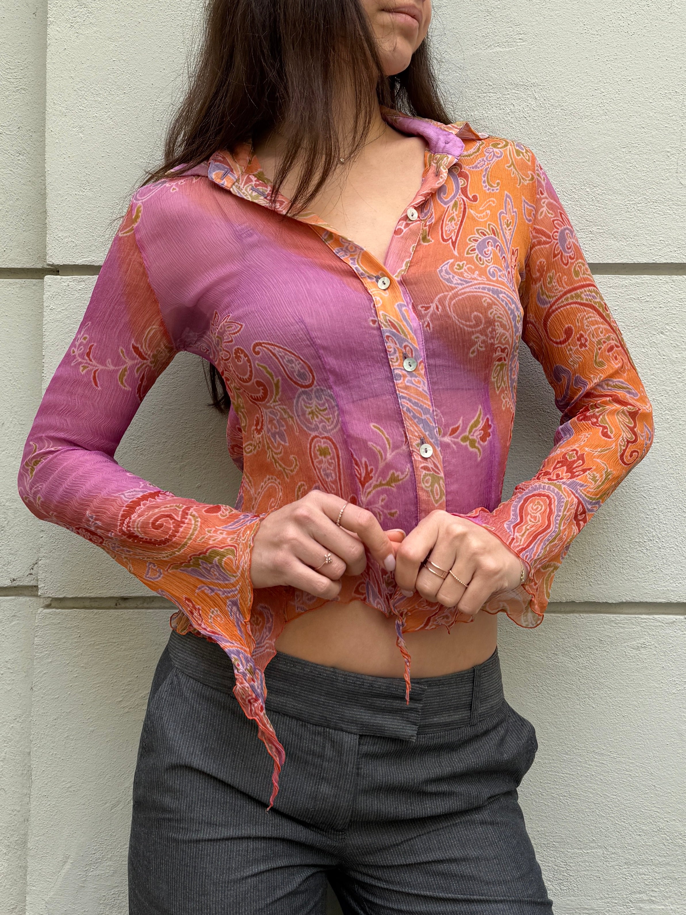 Vintage 100% Silk Button Down Paisley Blouse S
