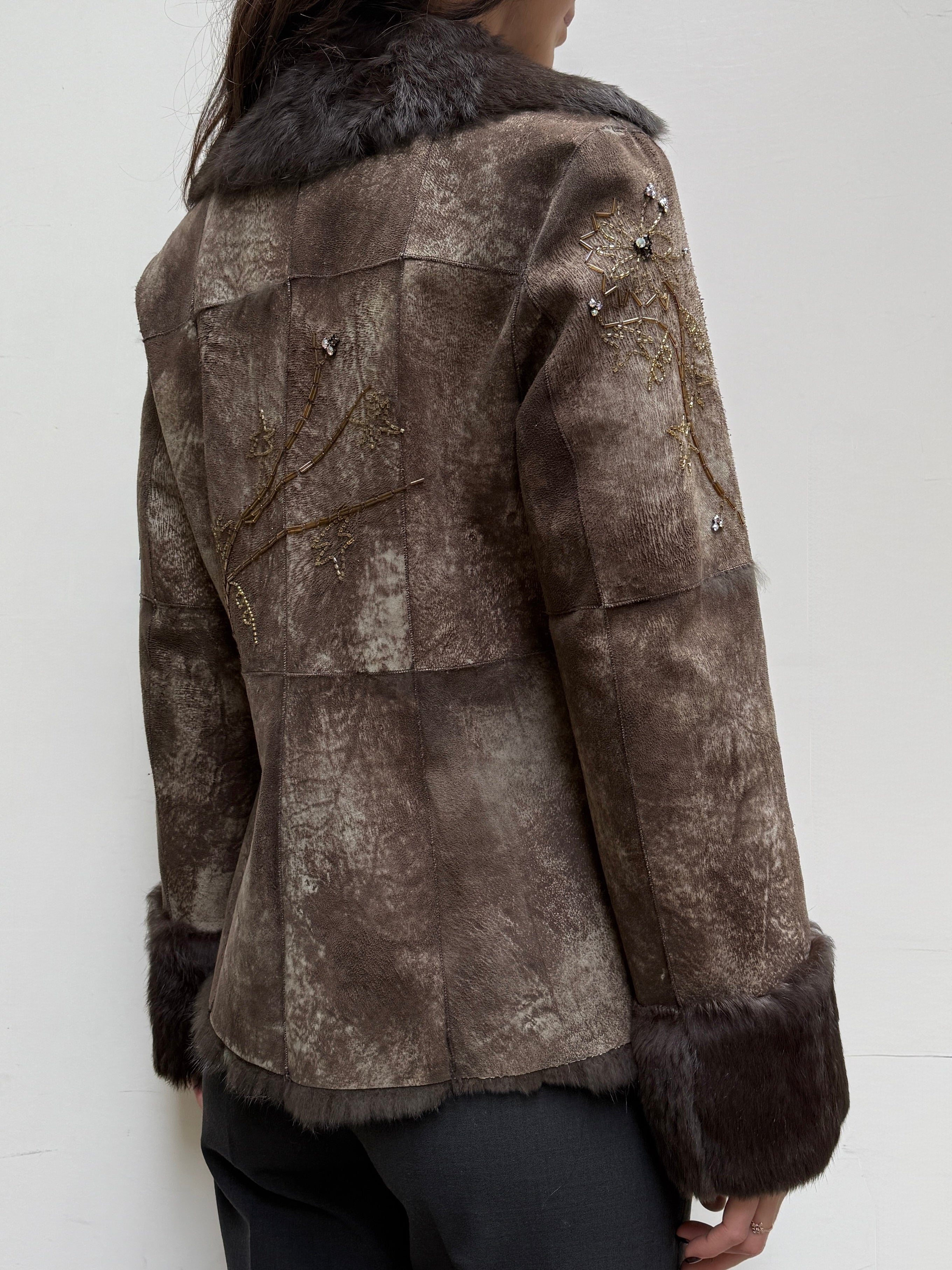 Vintage Rene Derhy 100% Genuine Brown Rabbit Fur & Sequin Jacket M