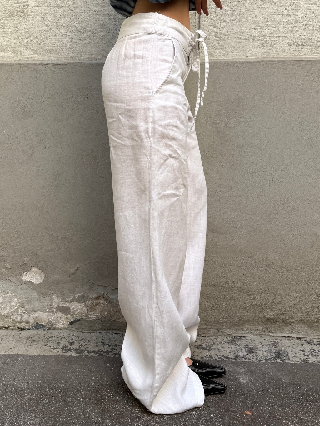 Vintage 100% Linen White Wide Leg Trousers XS/S