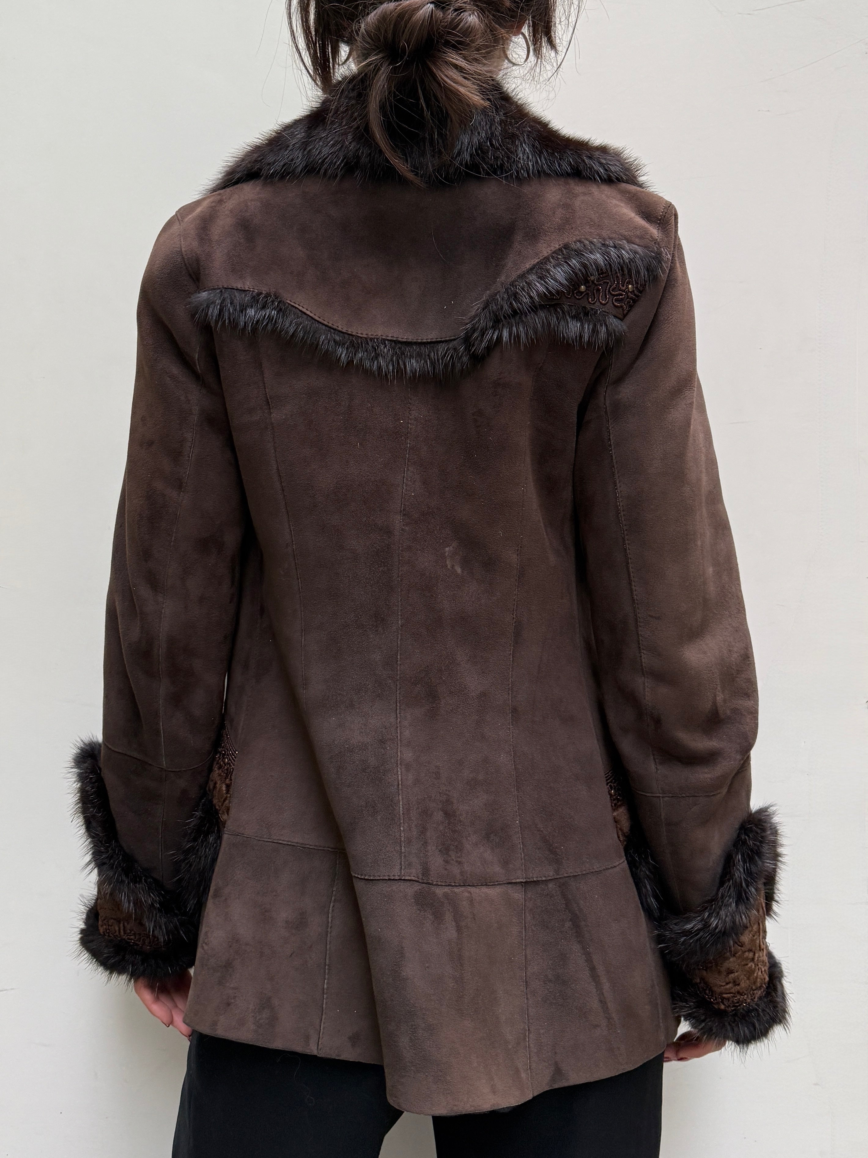 Vintage 100% Genuine Lamb Shearling & Leather, Mink, Persian Lamb Coat S