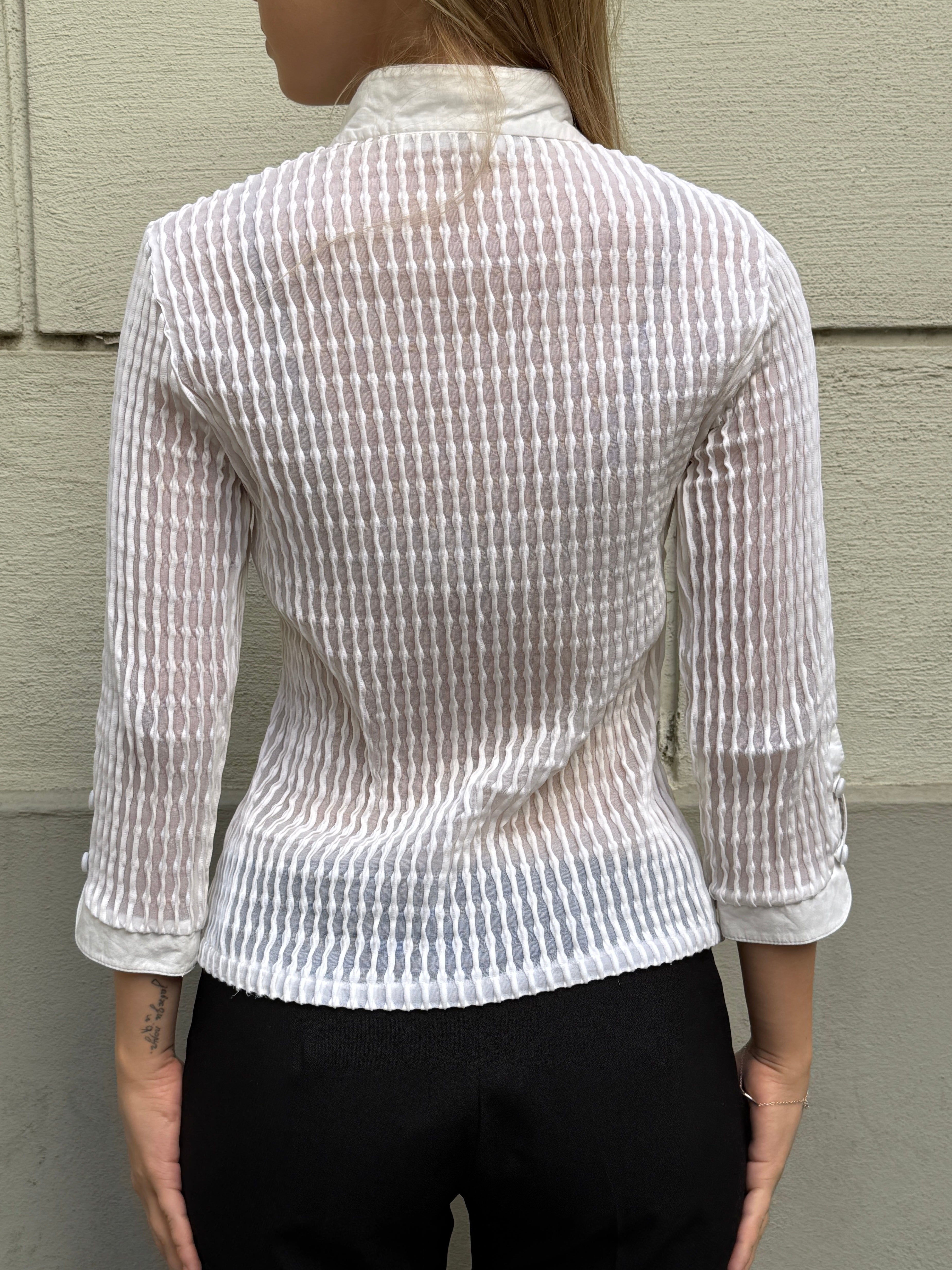 Vintage French White Textured Button Down Top S