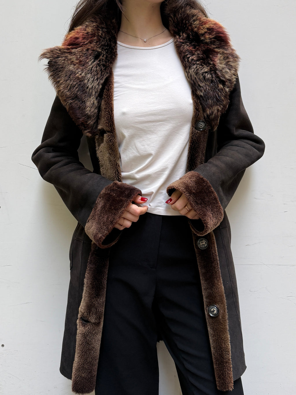 Vintage 100% Genuine Lamb Shearling & Leather Reversible Hoodie Coat M