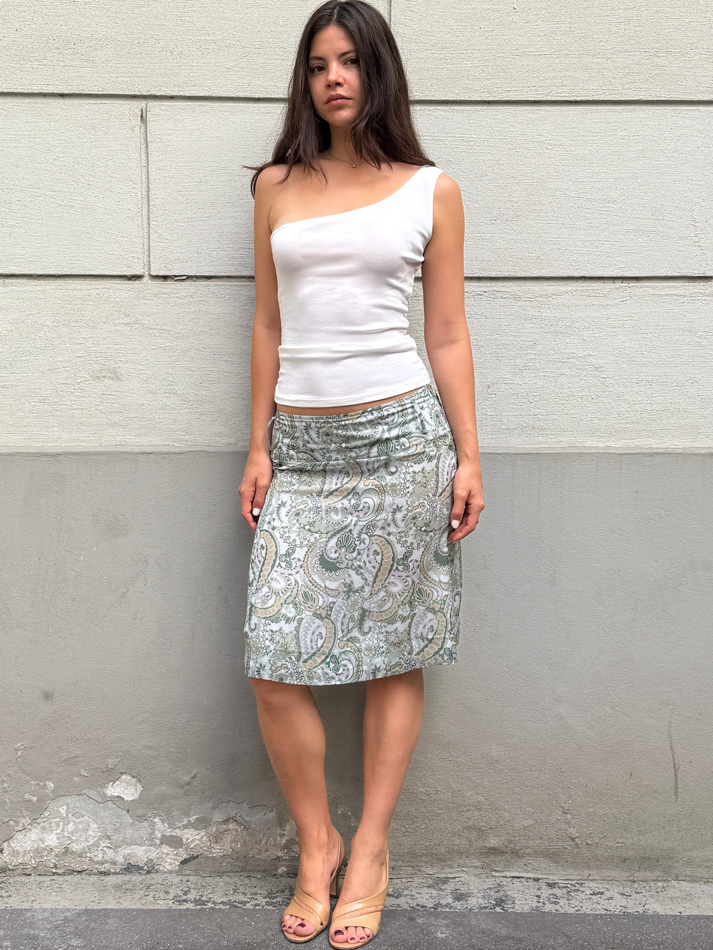 Vintage 90’s 100% Silk Paisley Light Teal Skirt S/M