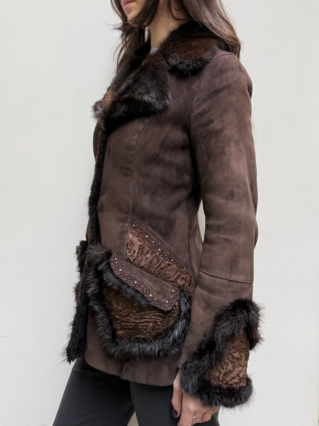 Vintage 100% Genuine Lamb Shearling & Leather, Mink, Persian Lamb Coat S