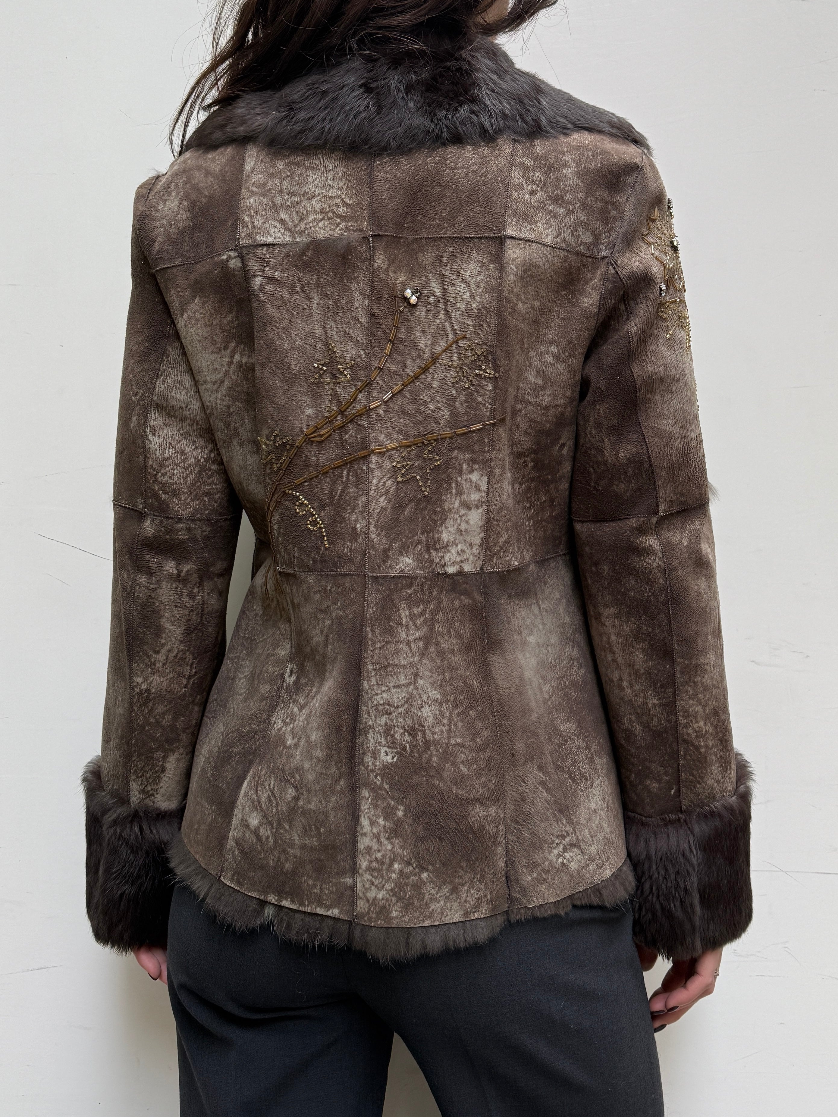 Vintage Rene Derhy 100% Genuine Brown Rabbit Fur & Sequin Jacket M