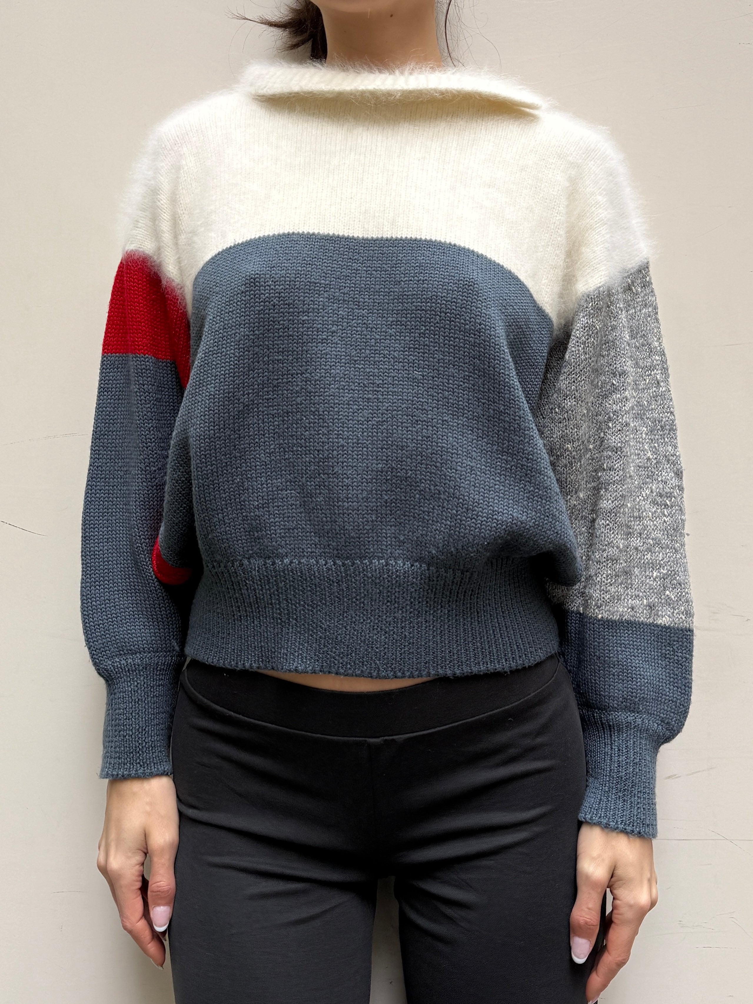 Vintage Angora Color-block Mockneck Pullover Sweater M