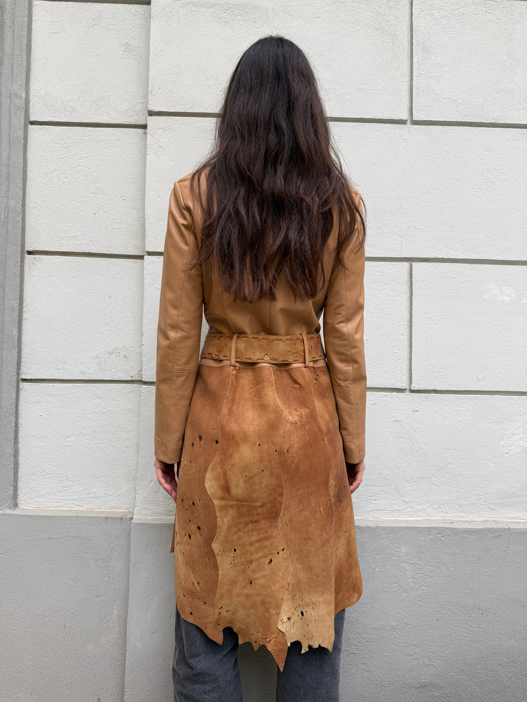 Vintage Distressed 100% Genuine Leather Belted Coat Jacket M